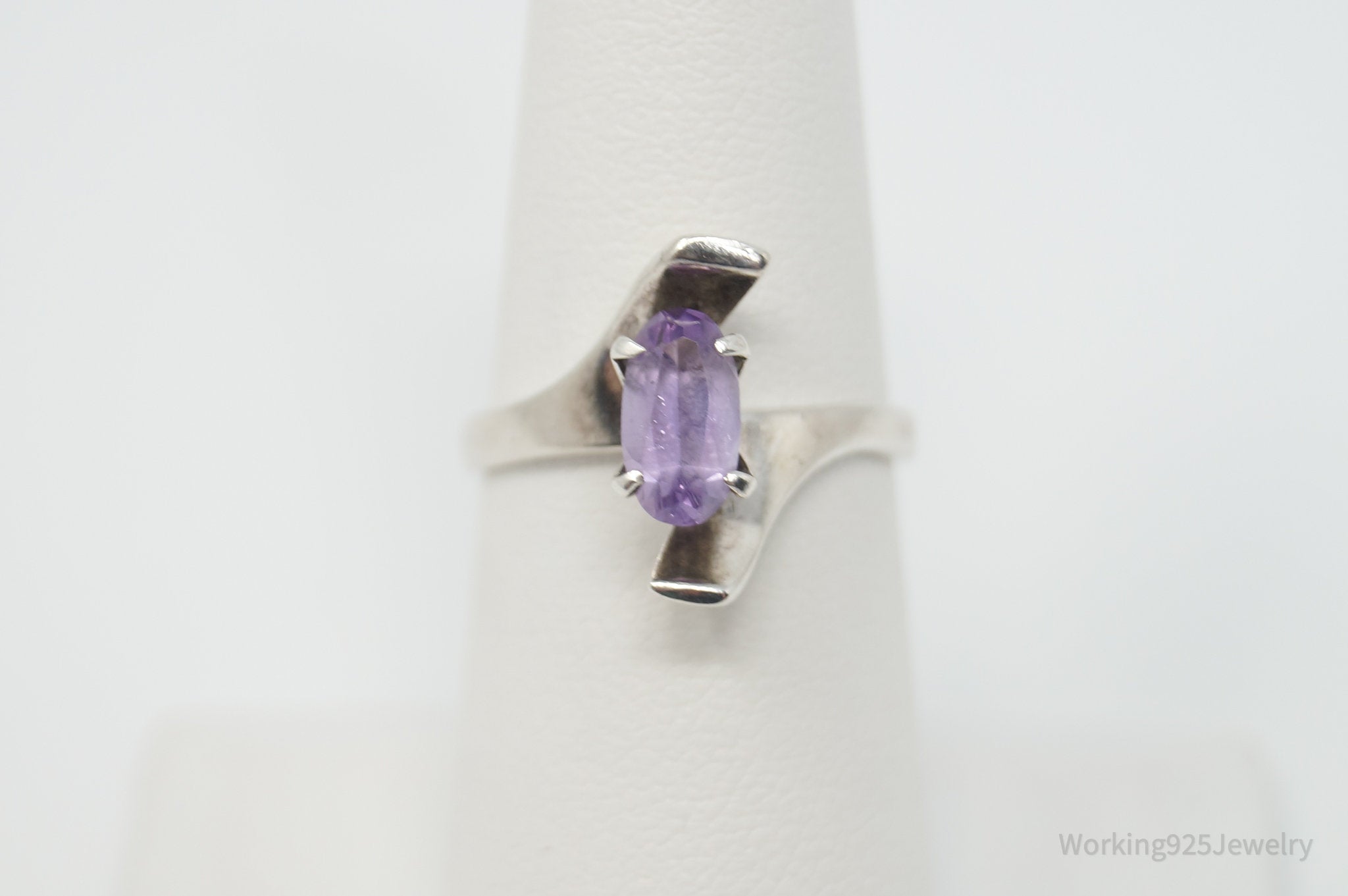 Vintage Mexico Designer Amethyst Sterling Silver Abstract Ring - Sz 6.5