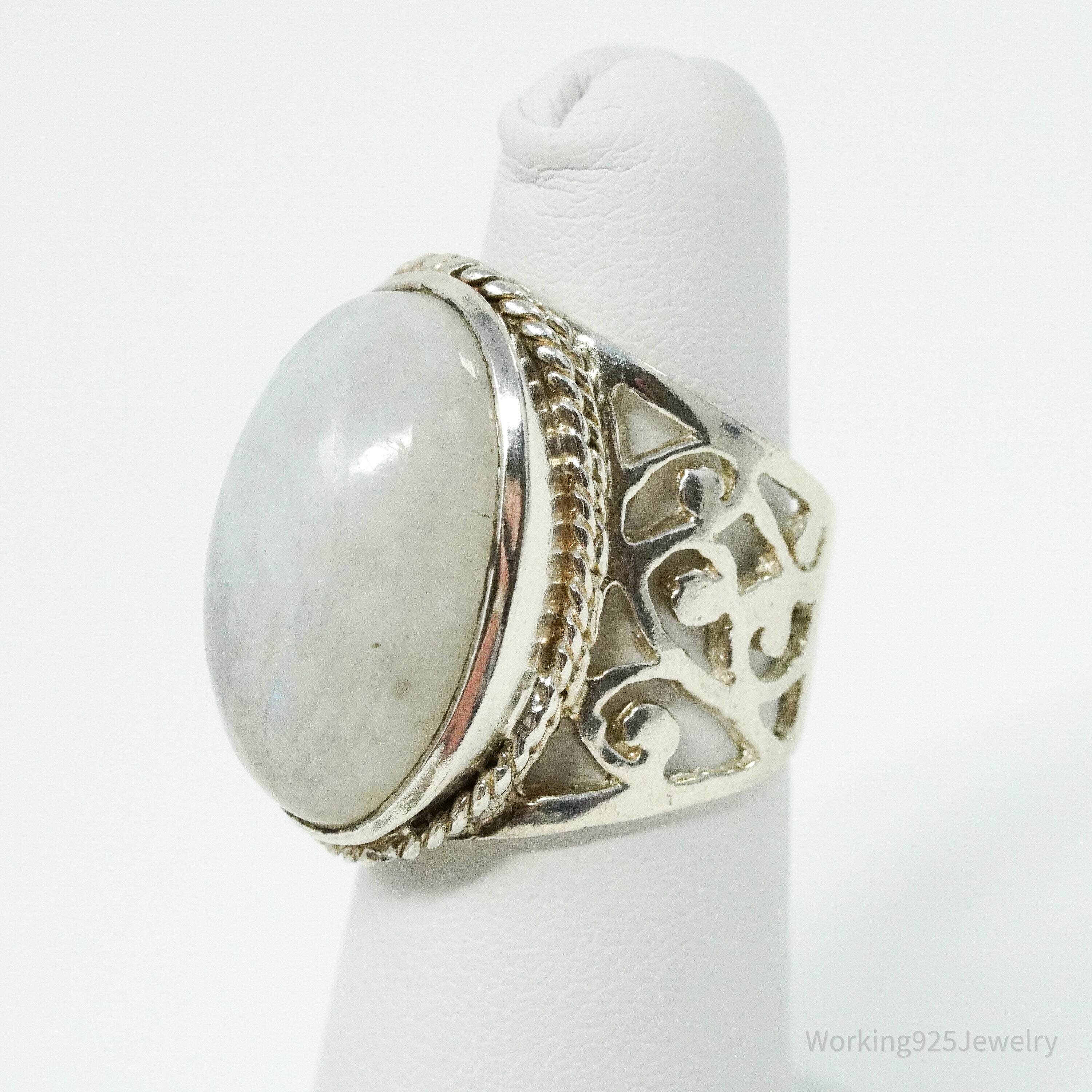 Vintage Large Moonstone Sterling Silver Ring - Size 5.75