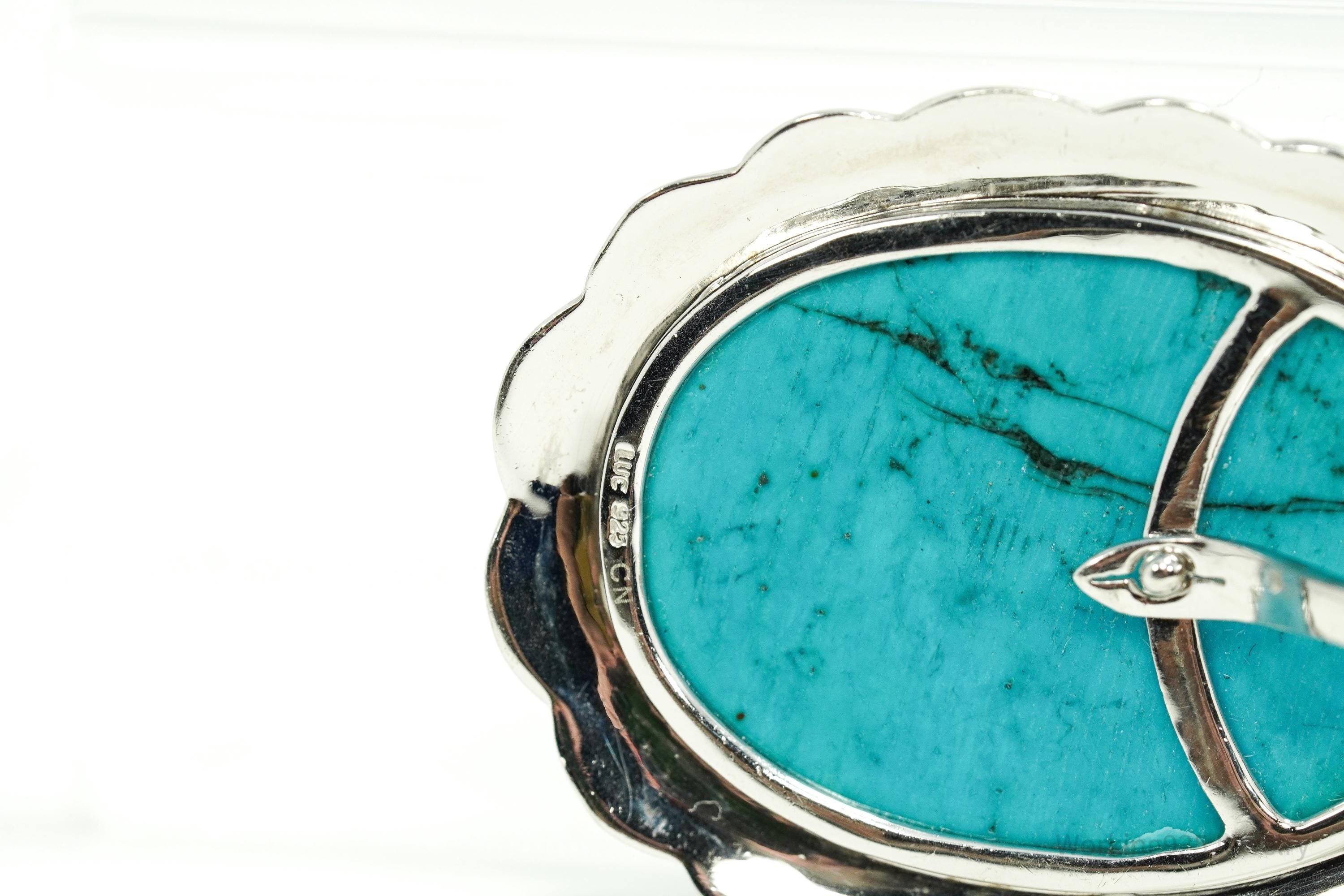 Vintage Large Blue Turquoise Sterling Silver Pendant