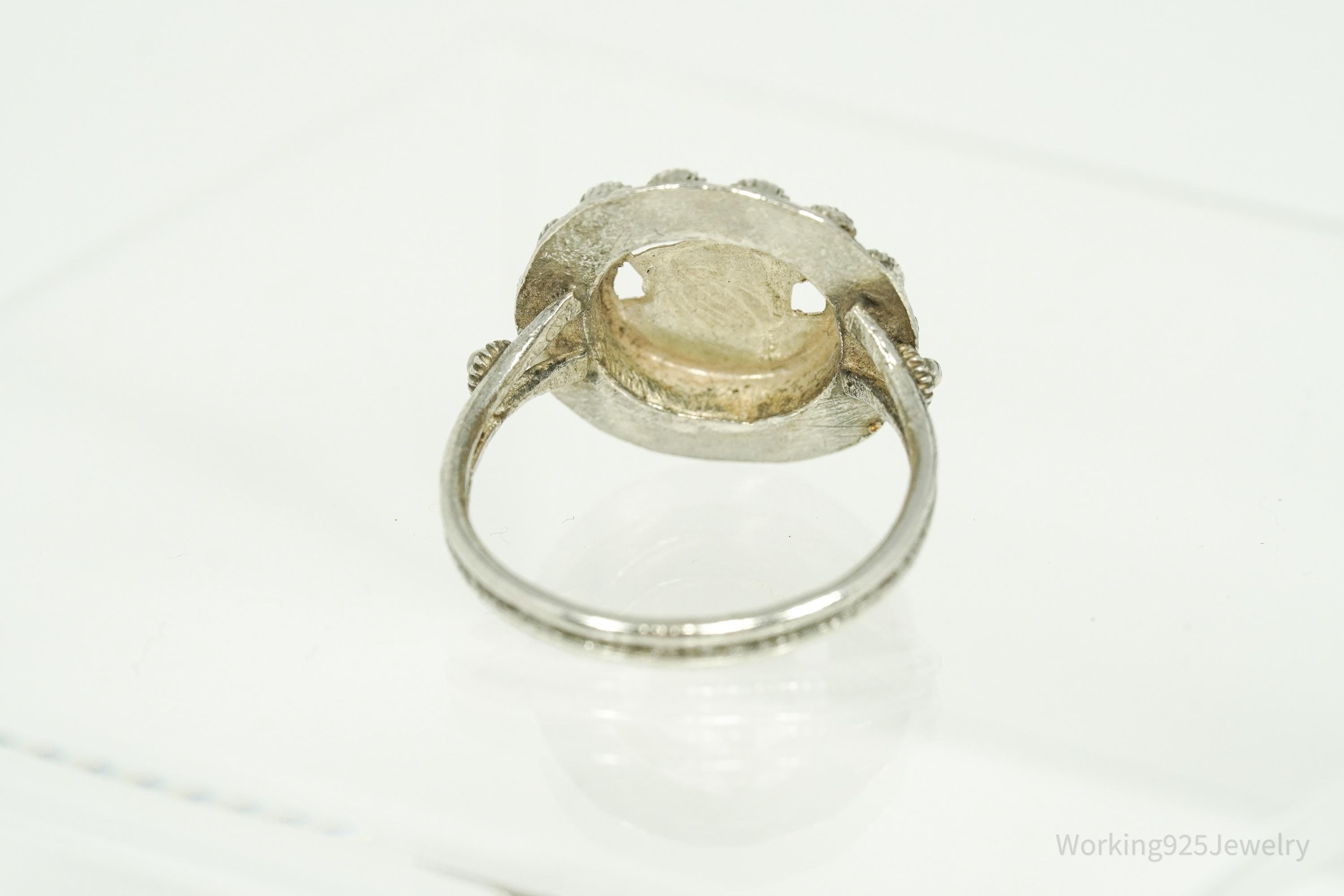 Vintage Cannetille Two Tone Silver Ring - Size 8