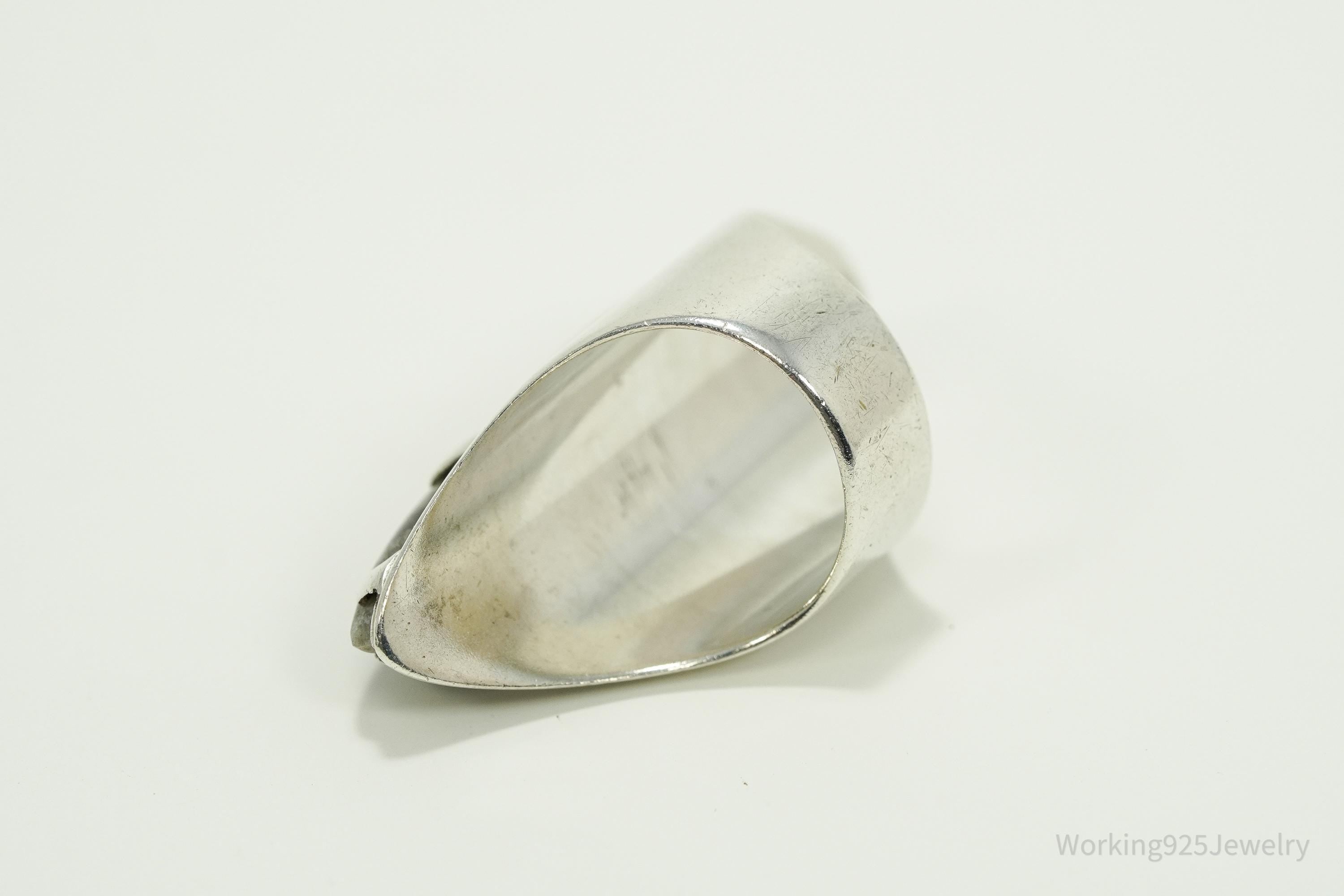 Vintage Large Agate Silver Ring - Size 7.5