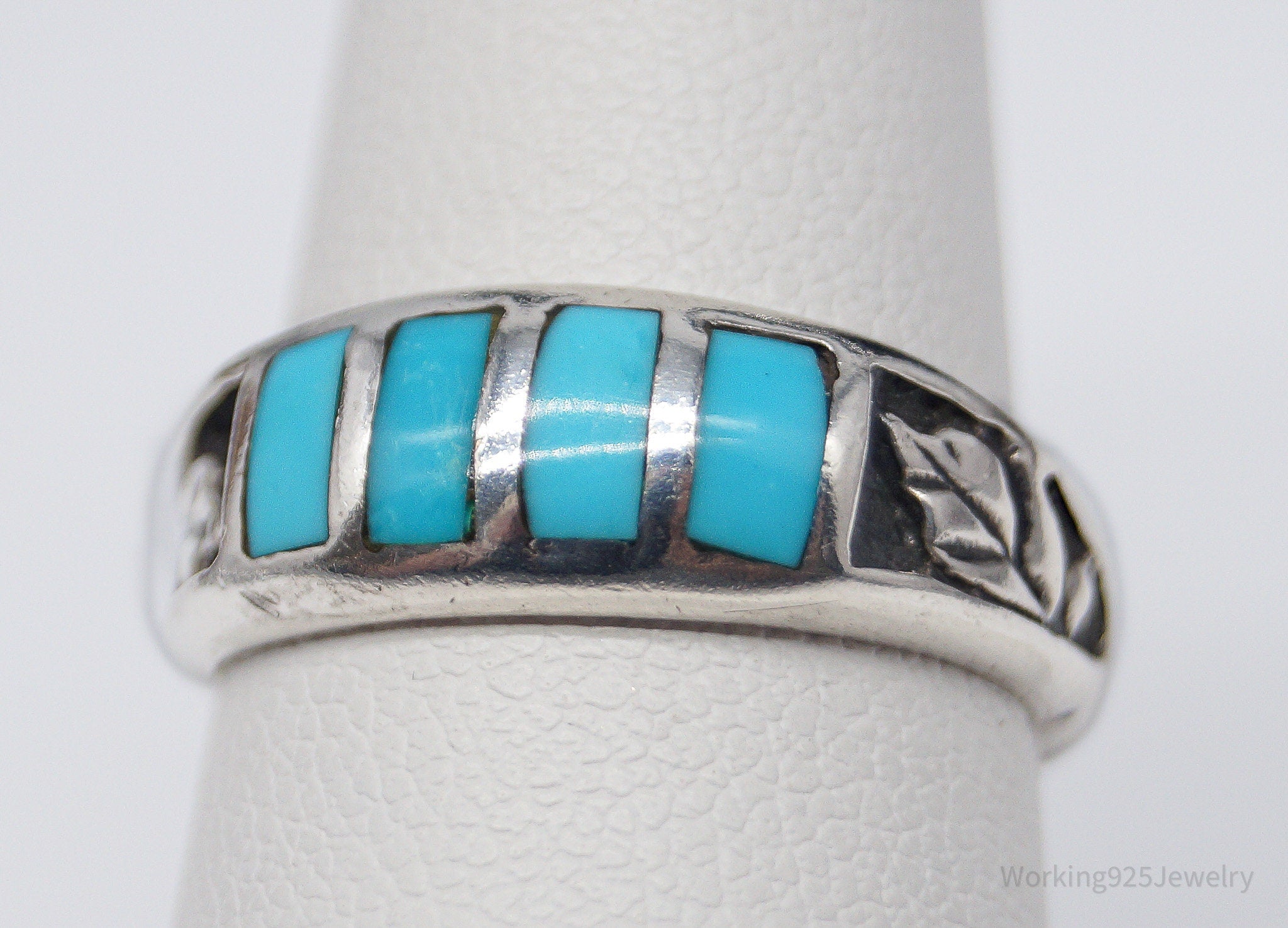 Vintage Native American Turquoise Sterling Silver Band Ring - Size 6.75