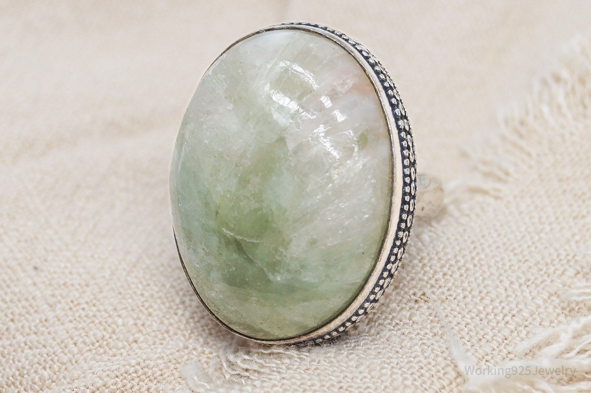 Vintage Large Aqua Seraphinite Sterling Silver Ring - Size 6.25