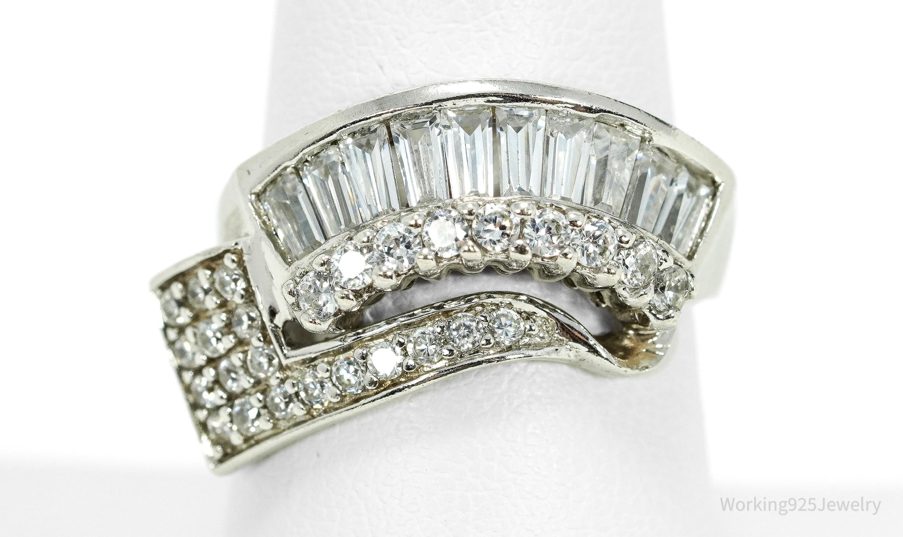 Vintage Cubic Zirconia Sterling Silver Statement Ring - Sz 7.5