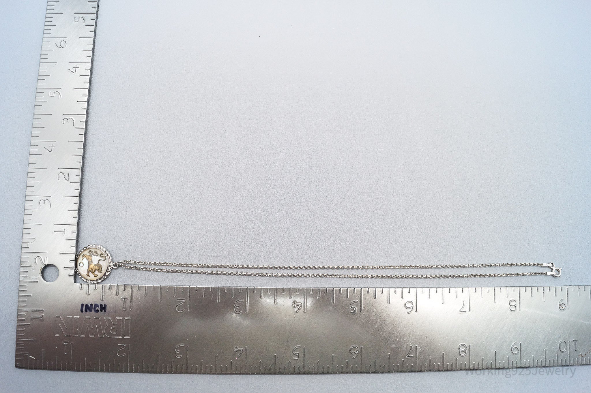 Vintage Leo Glass Bubble Mother Of Pearl Sterling Silver Necklace 16"