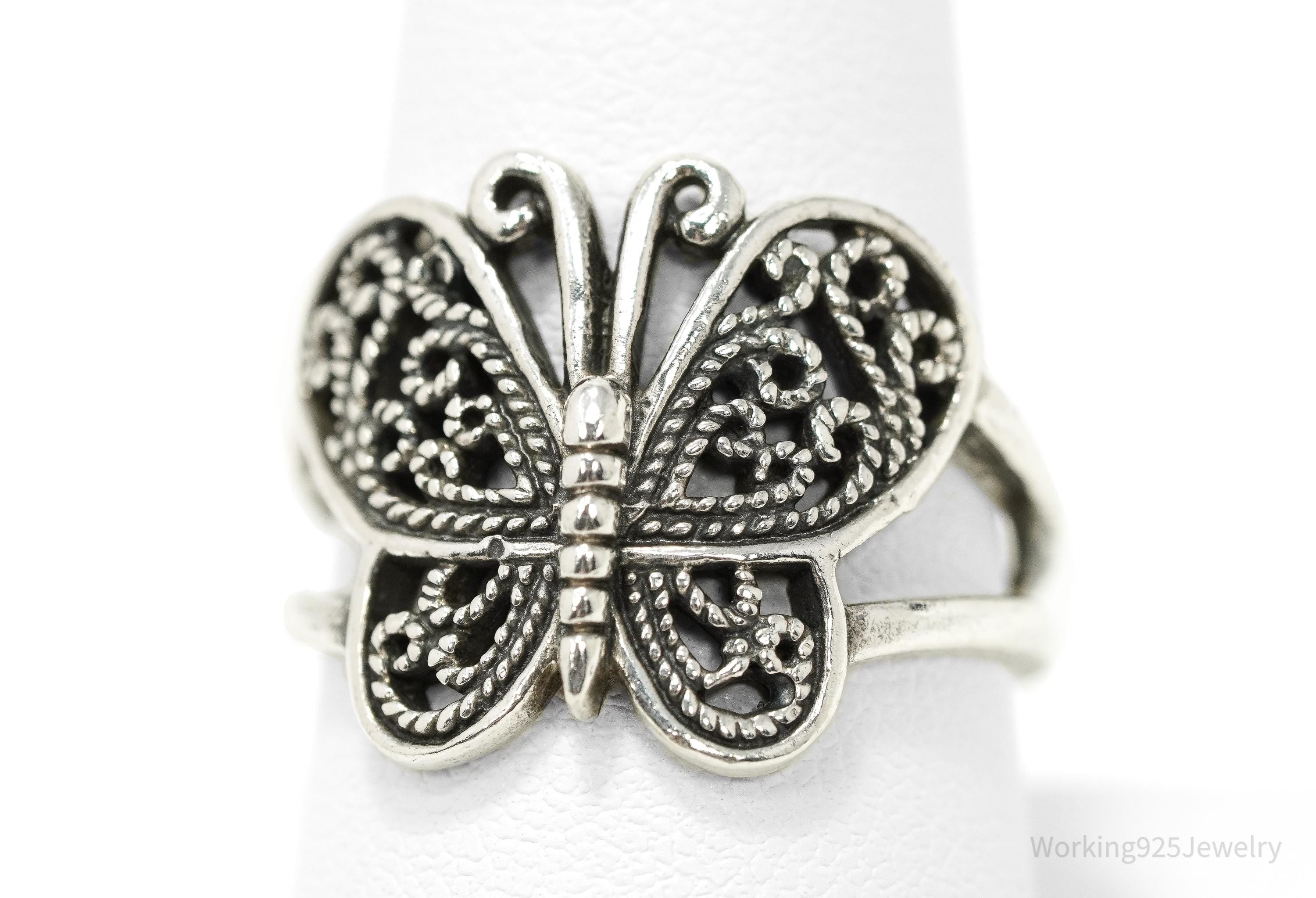 Vintage Filigree Butterfly Sterling Silver Ring - Size 9.25