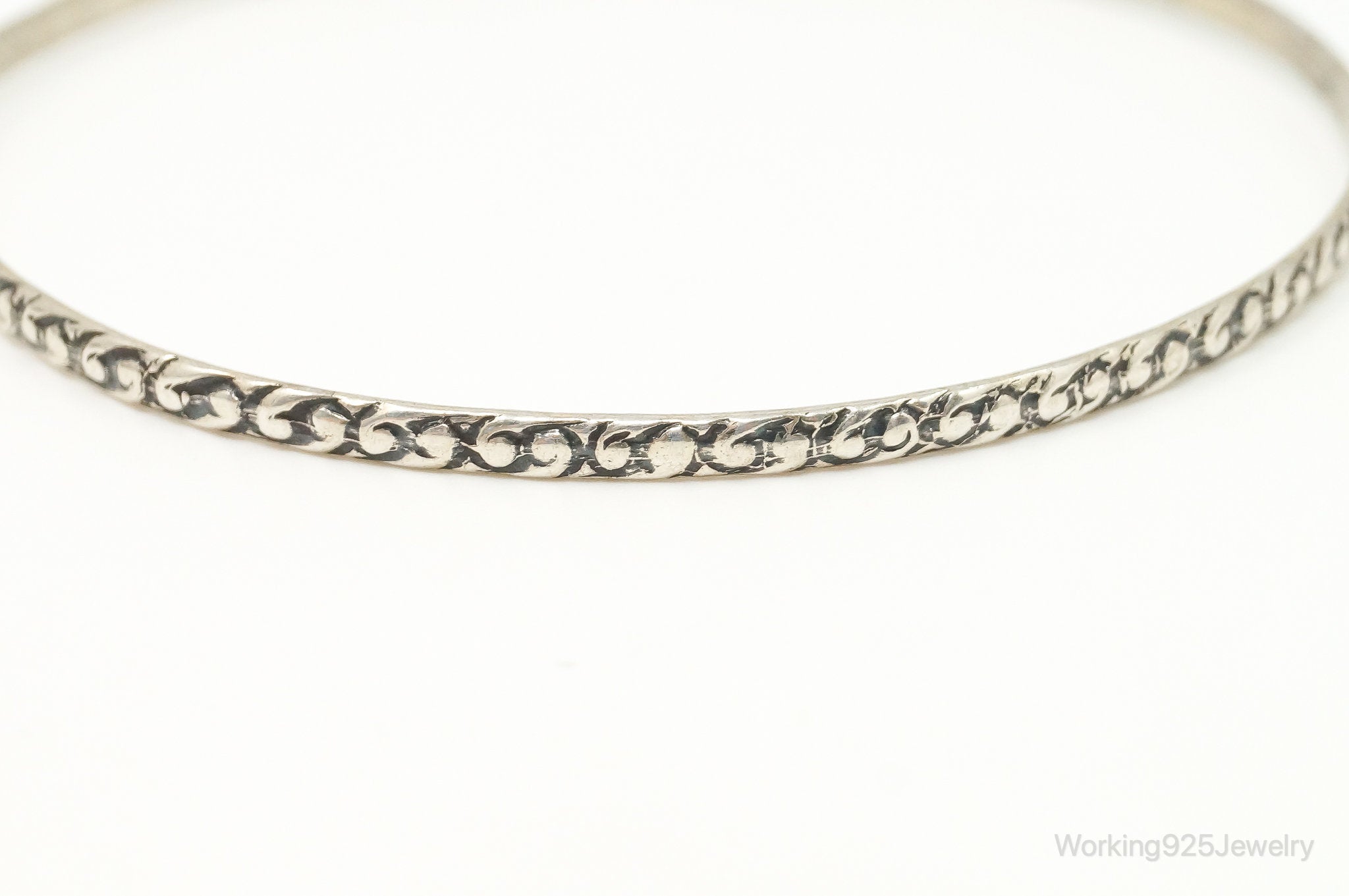 Antique BEAU Bandana Style Print Sterling Silver Bangle Bracelet