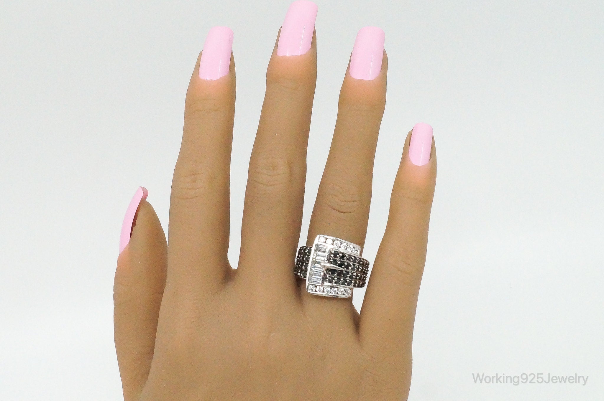 Designer Ross Simons Cubic Zirconia Black Onyx Sterling Silver Ring SZ 7.25