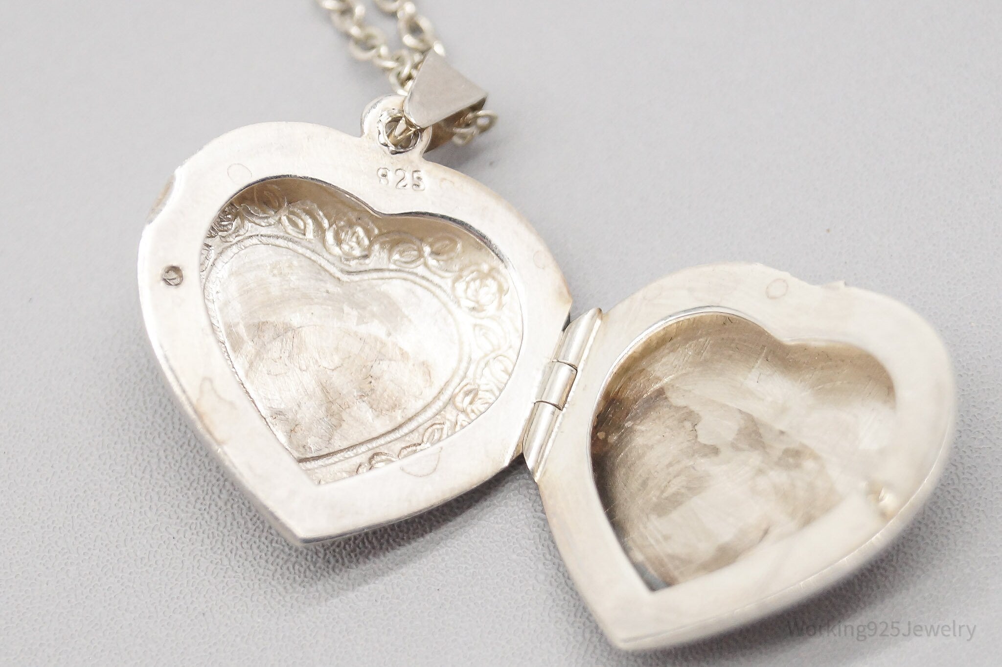 Vintage Large Heart Picture Locket Sterling Silver Necklace 18"