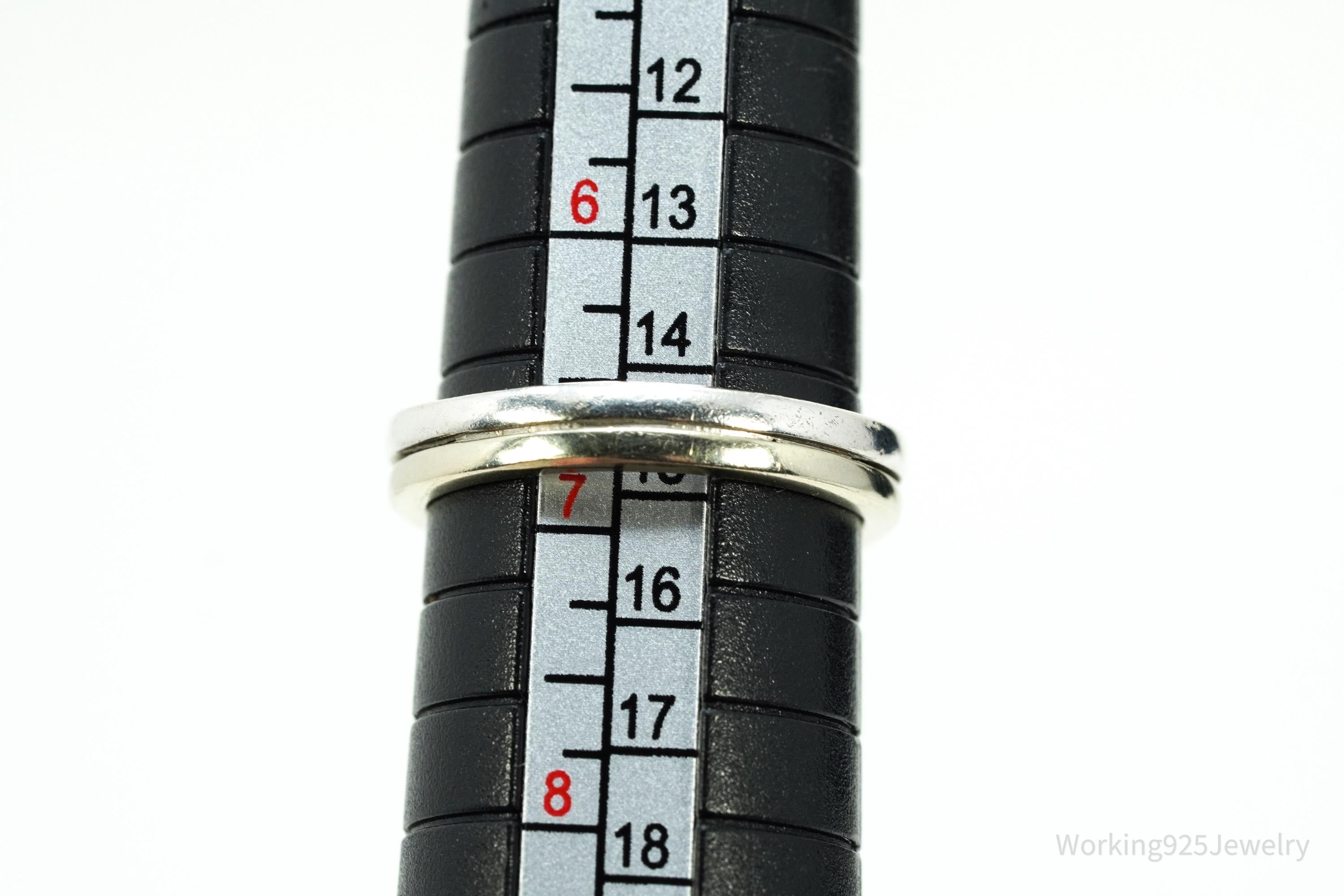 Vintage Cubic Zirconia With Bottom Row Diamond Sterling Silver Ring - Size 6.75