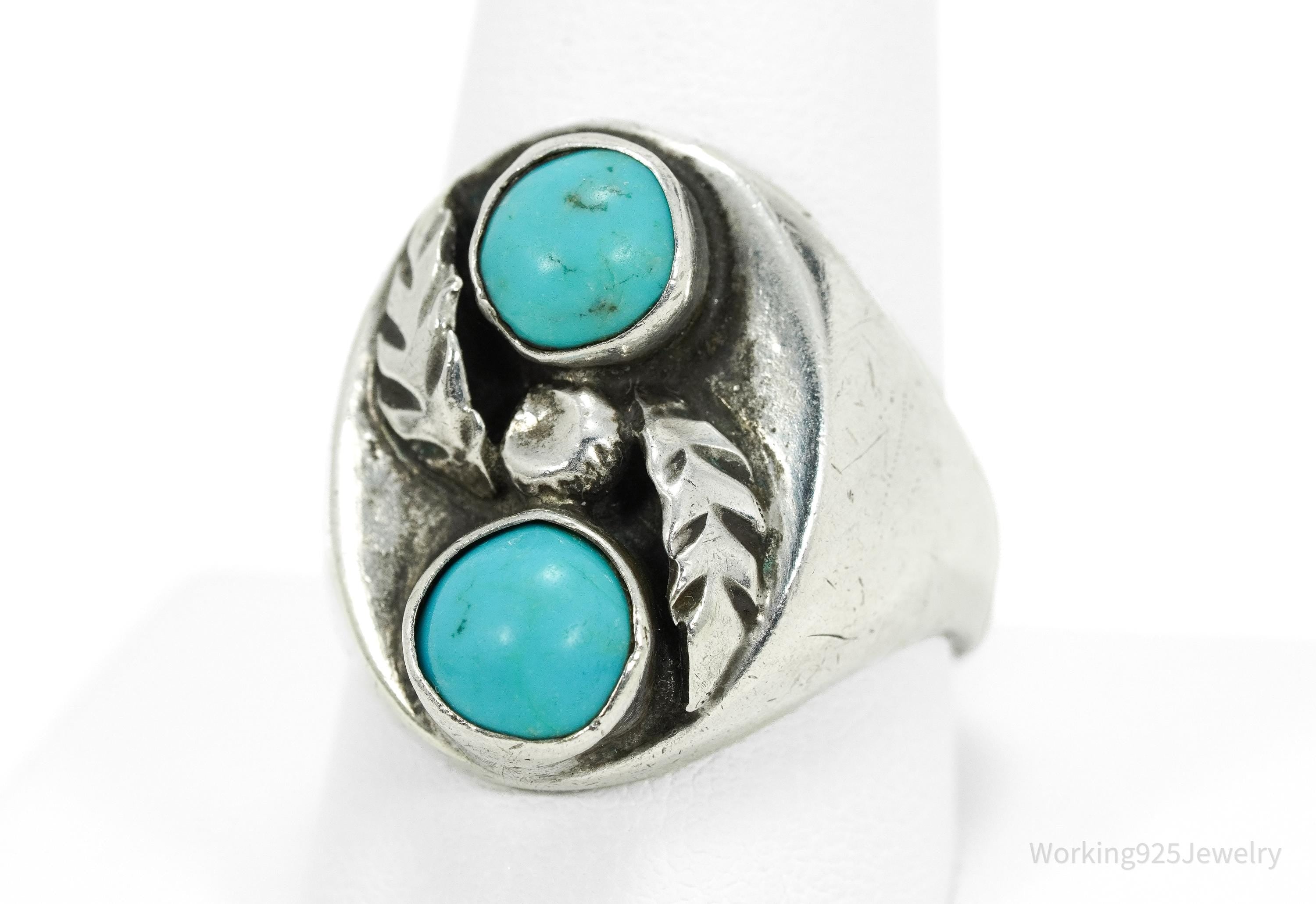 Vintage Native American Turquoise Silver Ring - Size 10.25