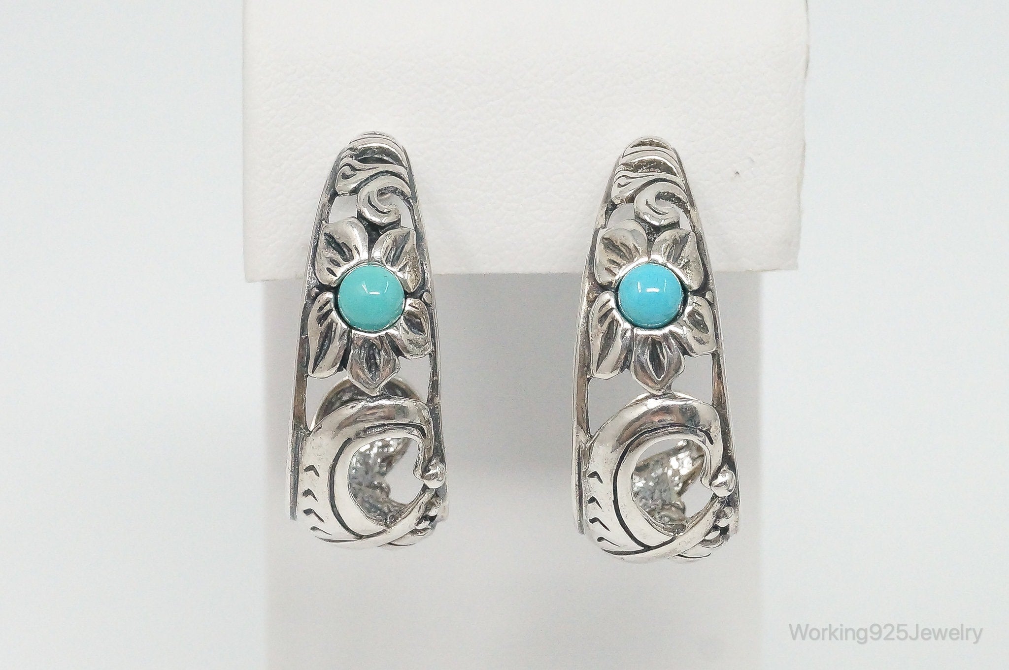 Western Designer Carolyn Pollack Relios Turquoise Sterling Silver Hoop Earrings