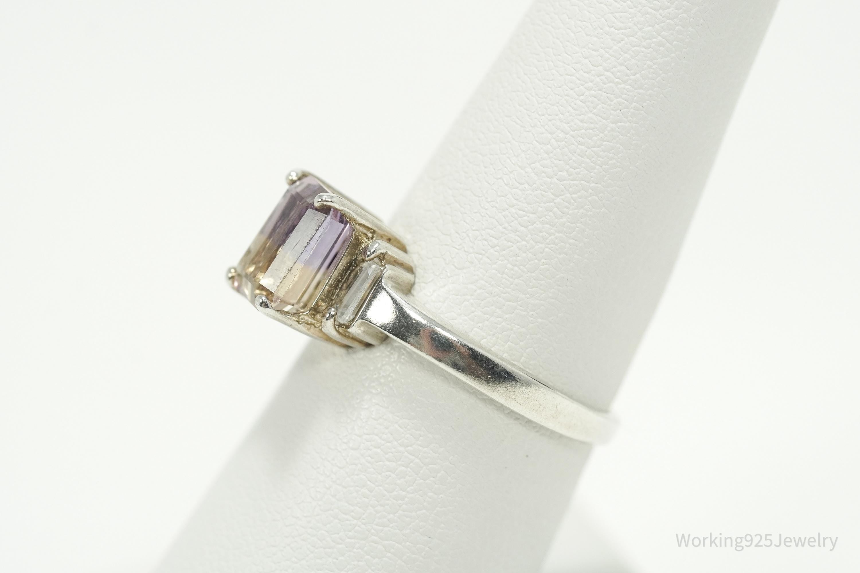 Vintage Ametrine & Cubic Zirconia Sterling Silver Ring - Size 7.25