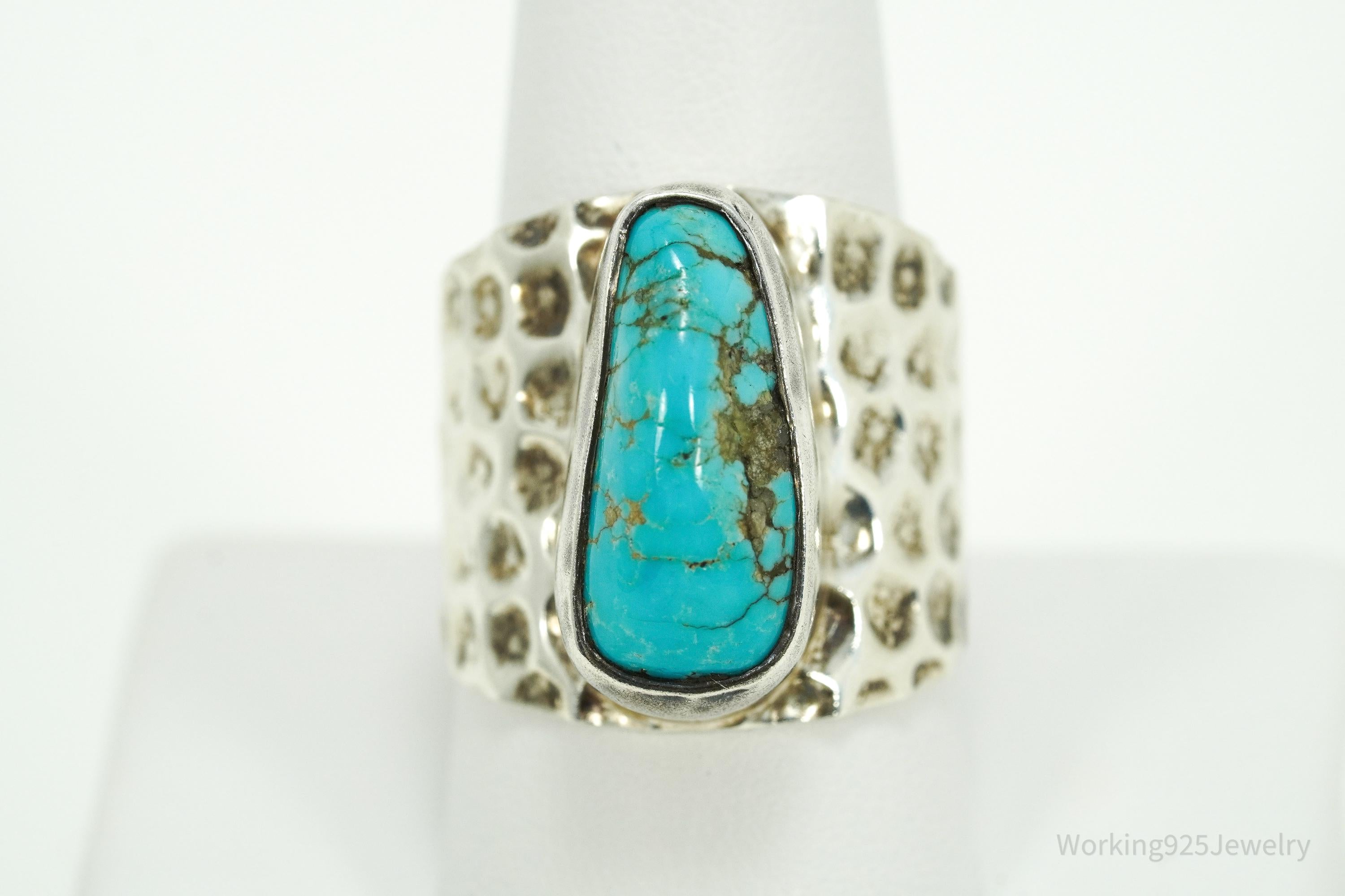 Vintage Designer Madeline Andree Turquoise Sterling Silver Ring - Size 10