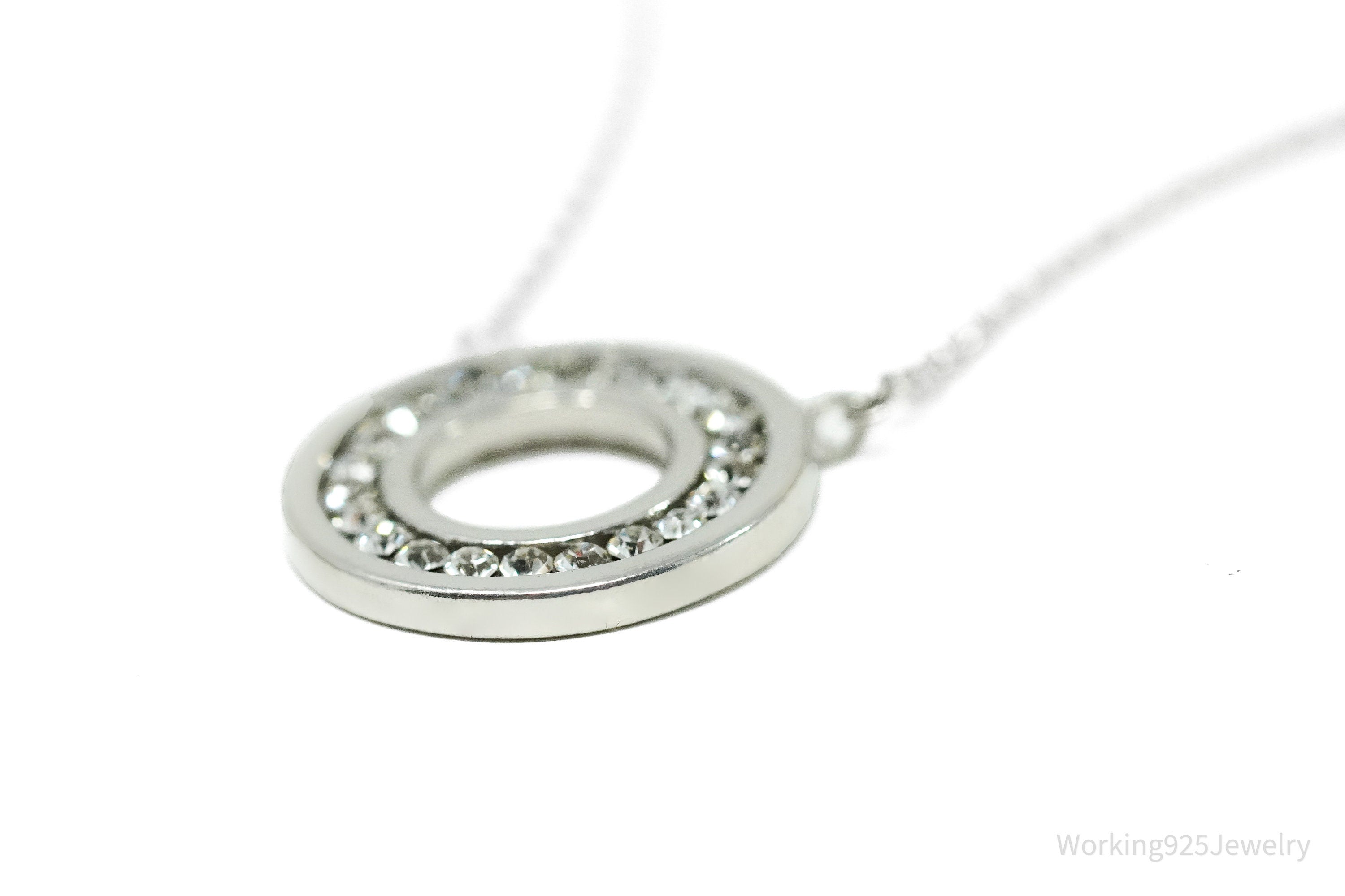 Vintage Cubic Zirconia Halo Sterling Silver Necklace 18"