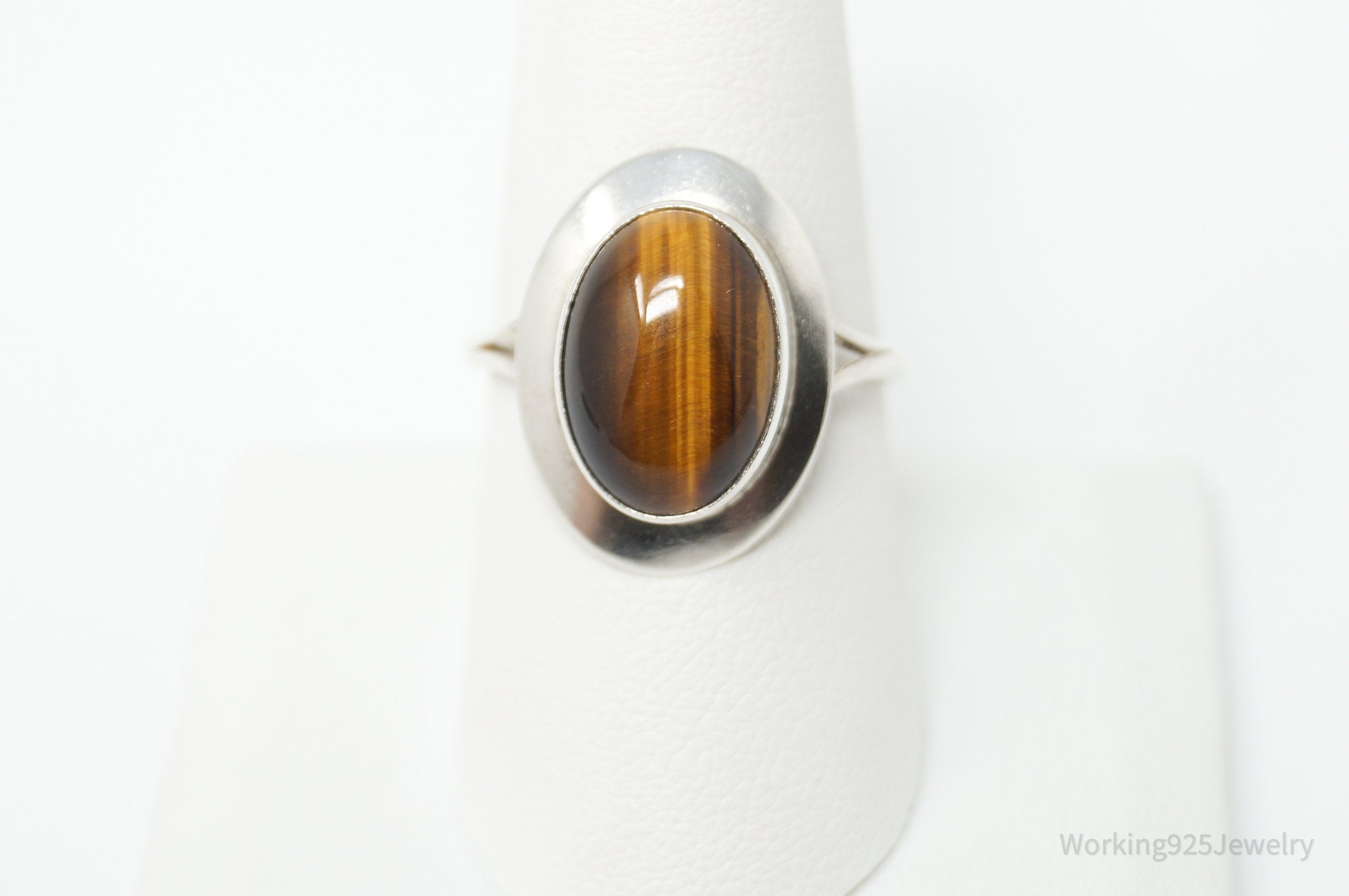 Vintage Native American Tigers Eye Unsigned Sterling Silver Ring - Sz 9.5