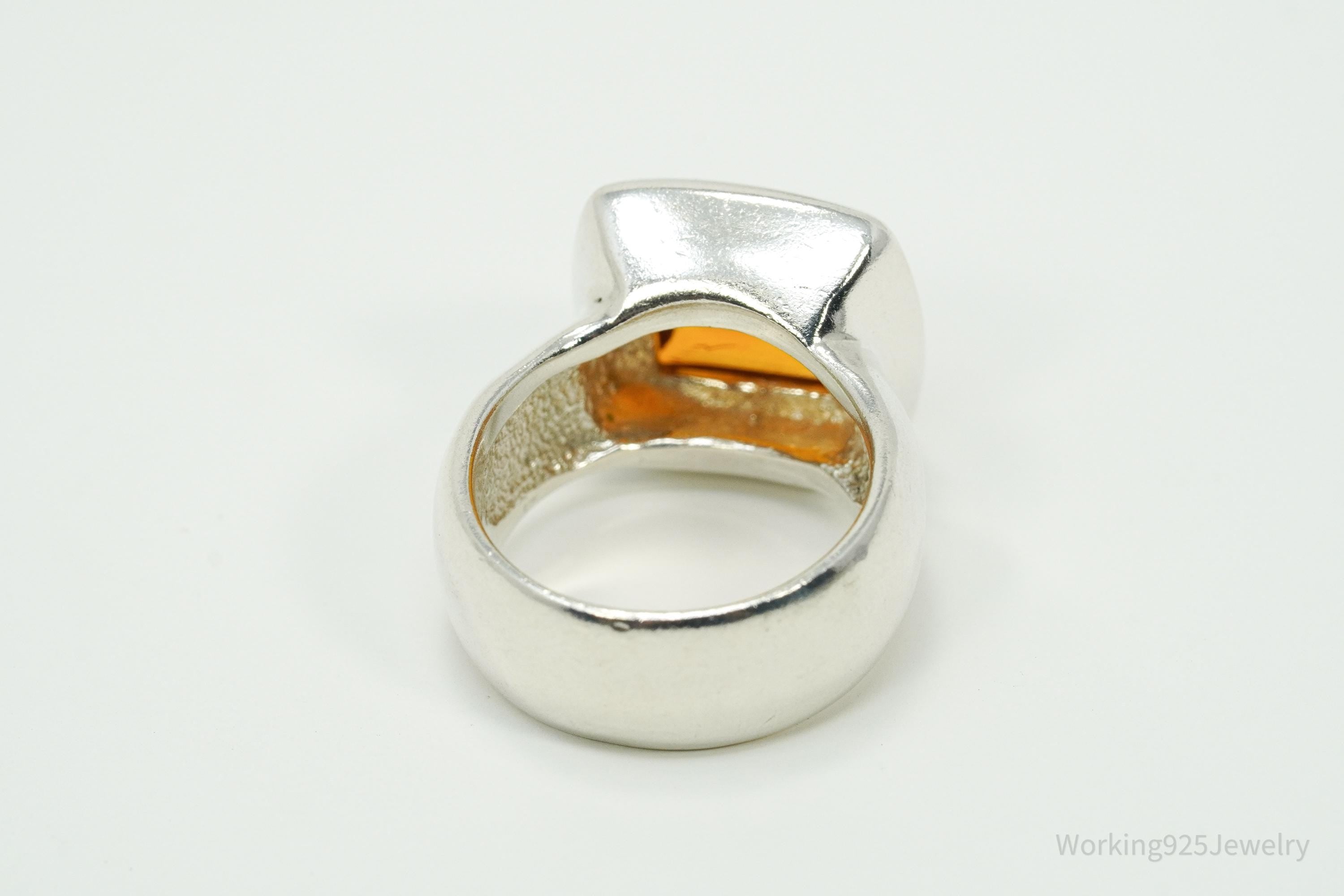 Vintage Joseph Esposito Sig Amber Sterling Silver Ring - Size 6