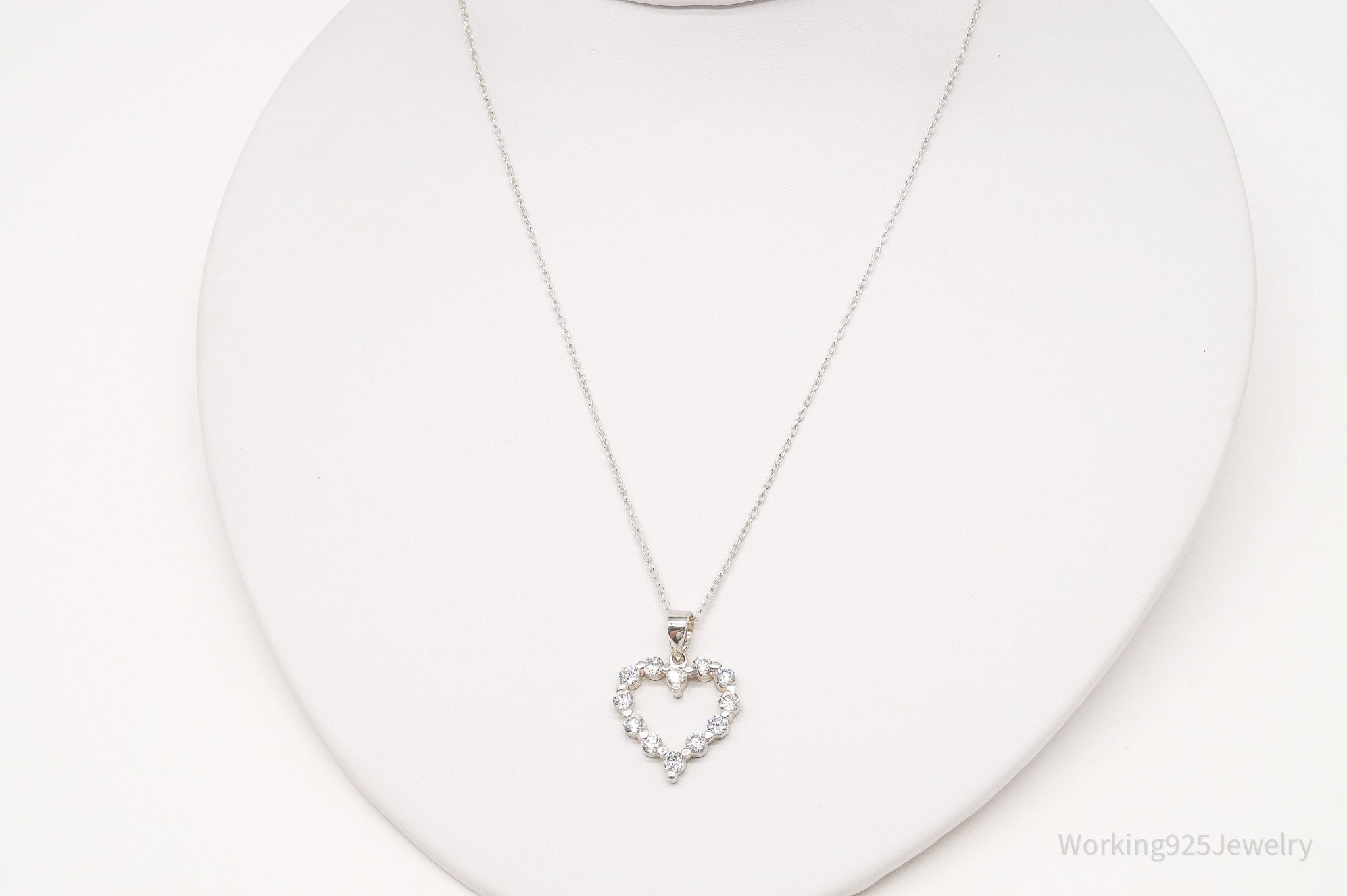 Vintage Cubic Zirconia Heart Sterling Silver Necklace 18"