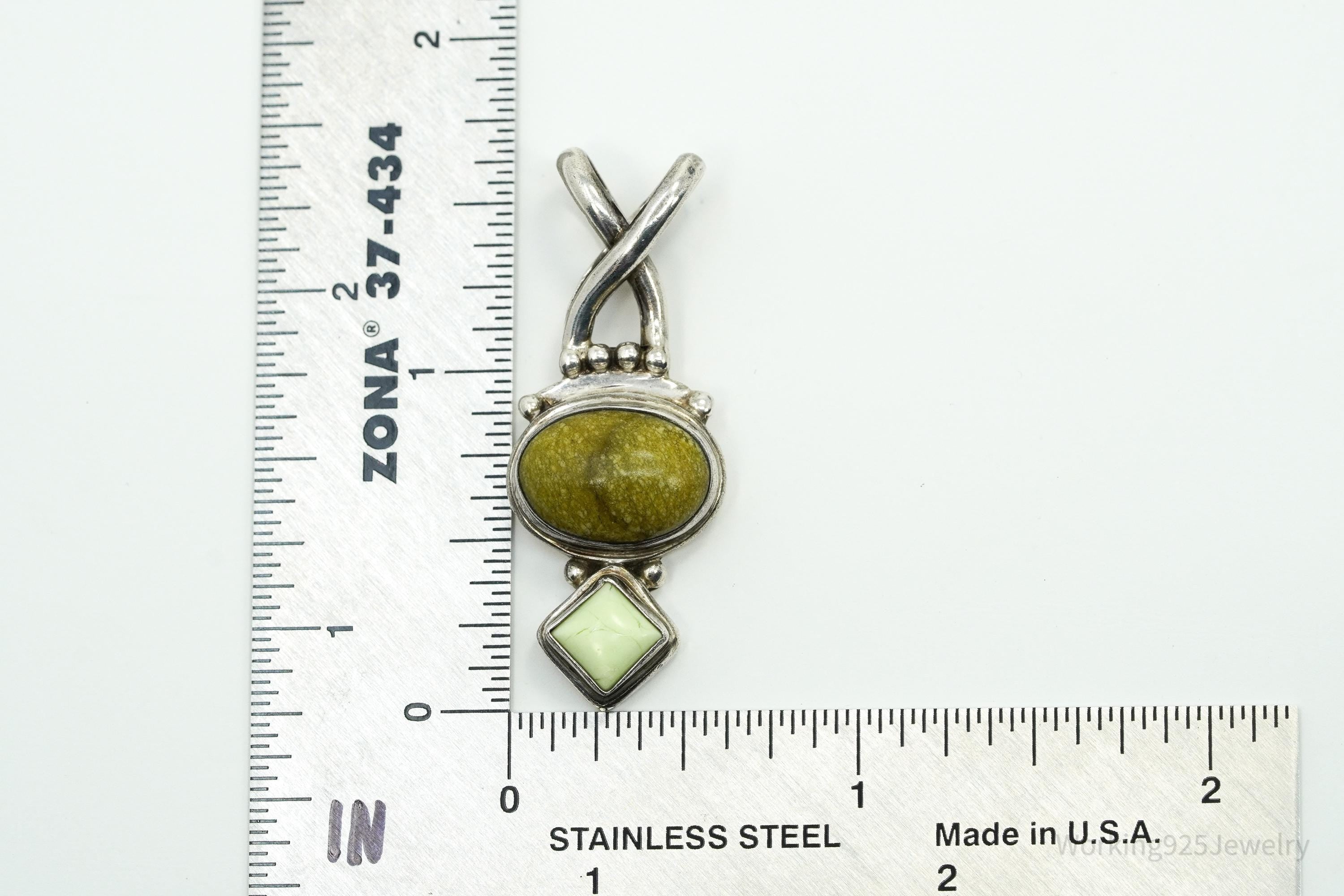 Vintage Bali Designer SARDA Green Stones Sterling Silver Pendant