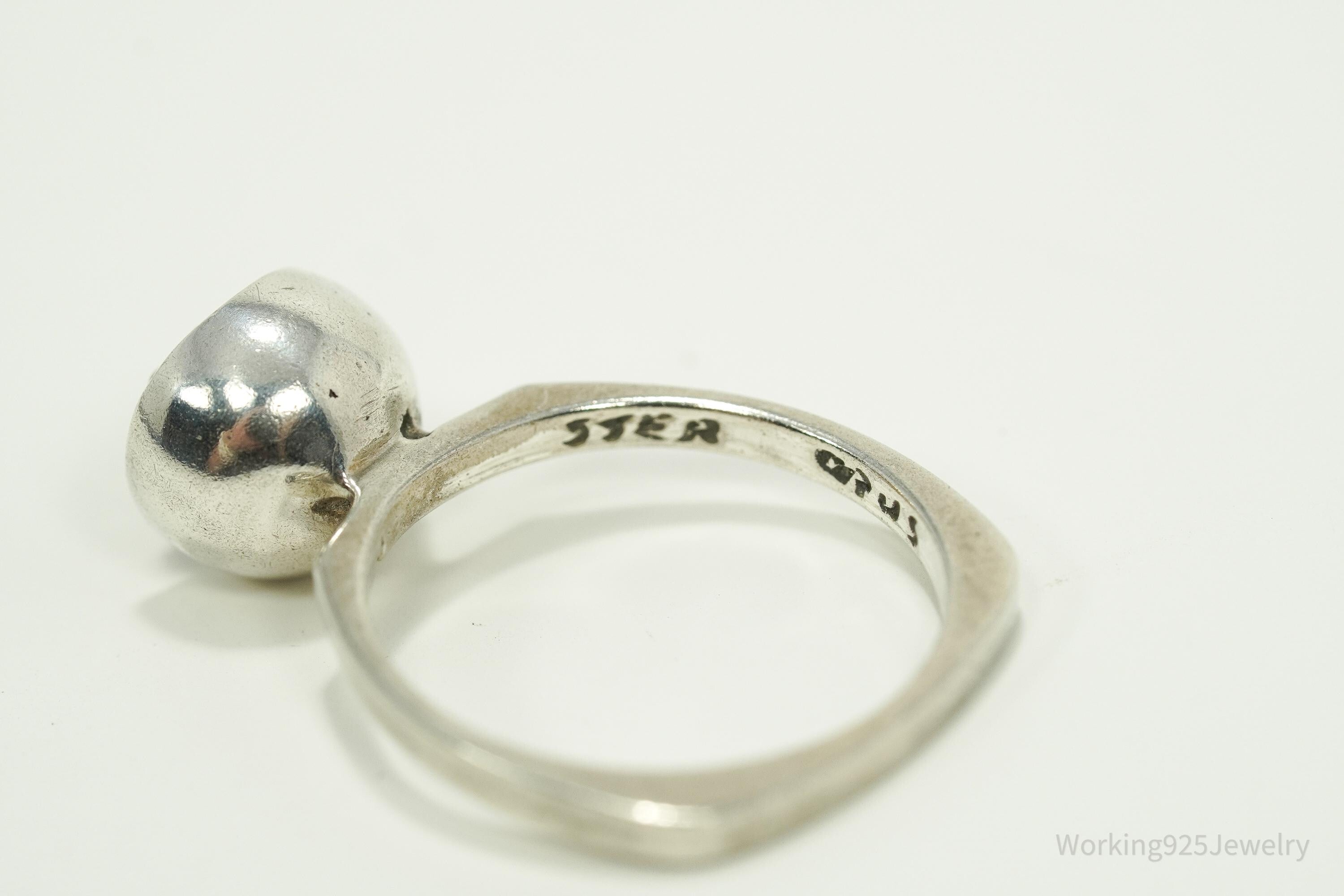 RARE Vintage Mid Century Modernist OPUS Garnet Sterling Silver Ring - Size 6