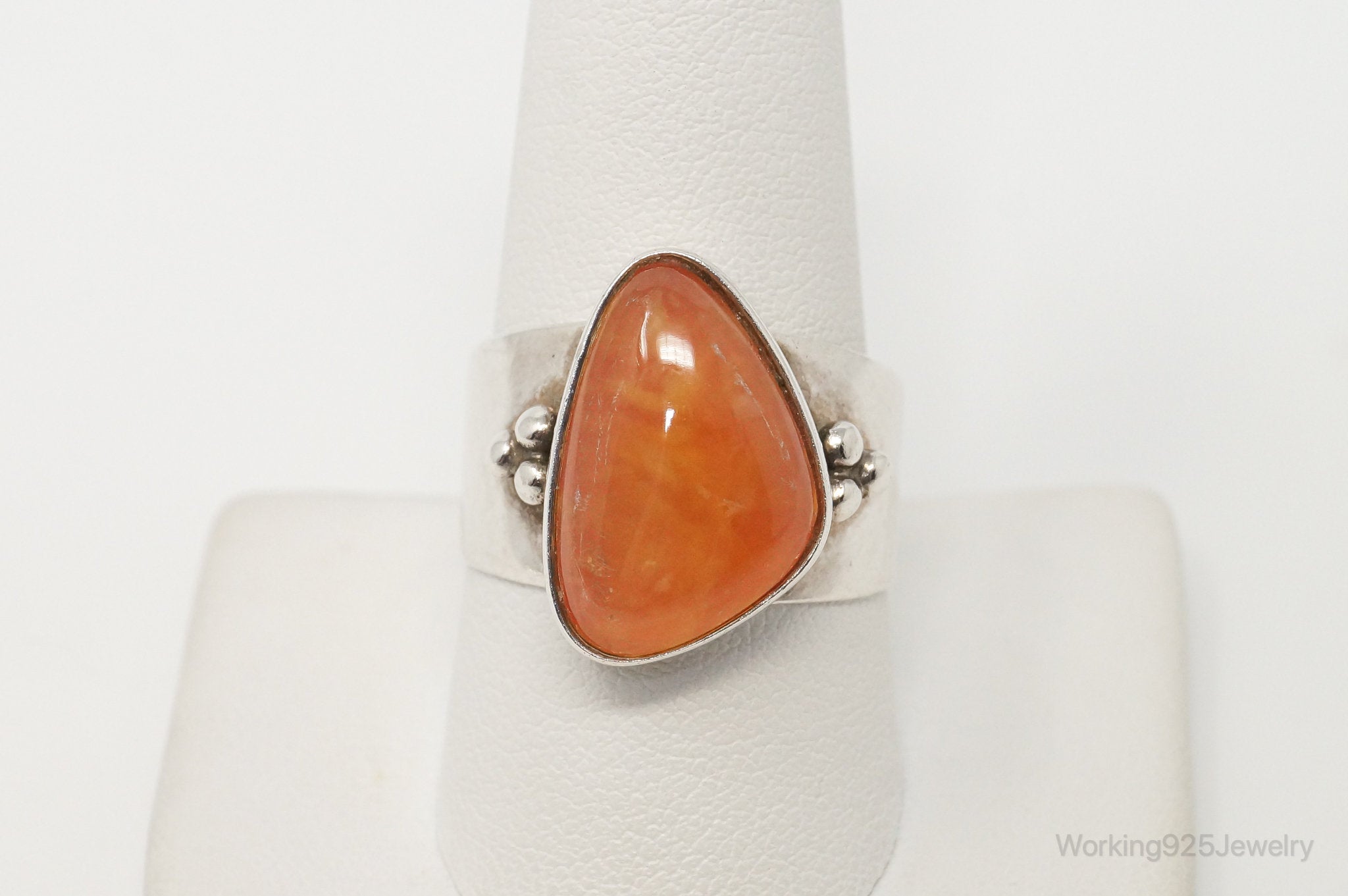 VTG Designer Desert Rose Trading Orange Gemstone Sterling Silver Ring - 10