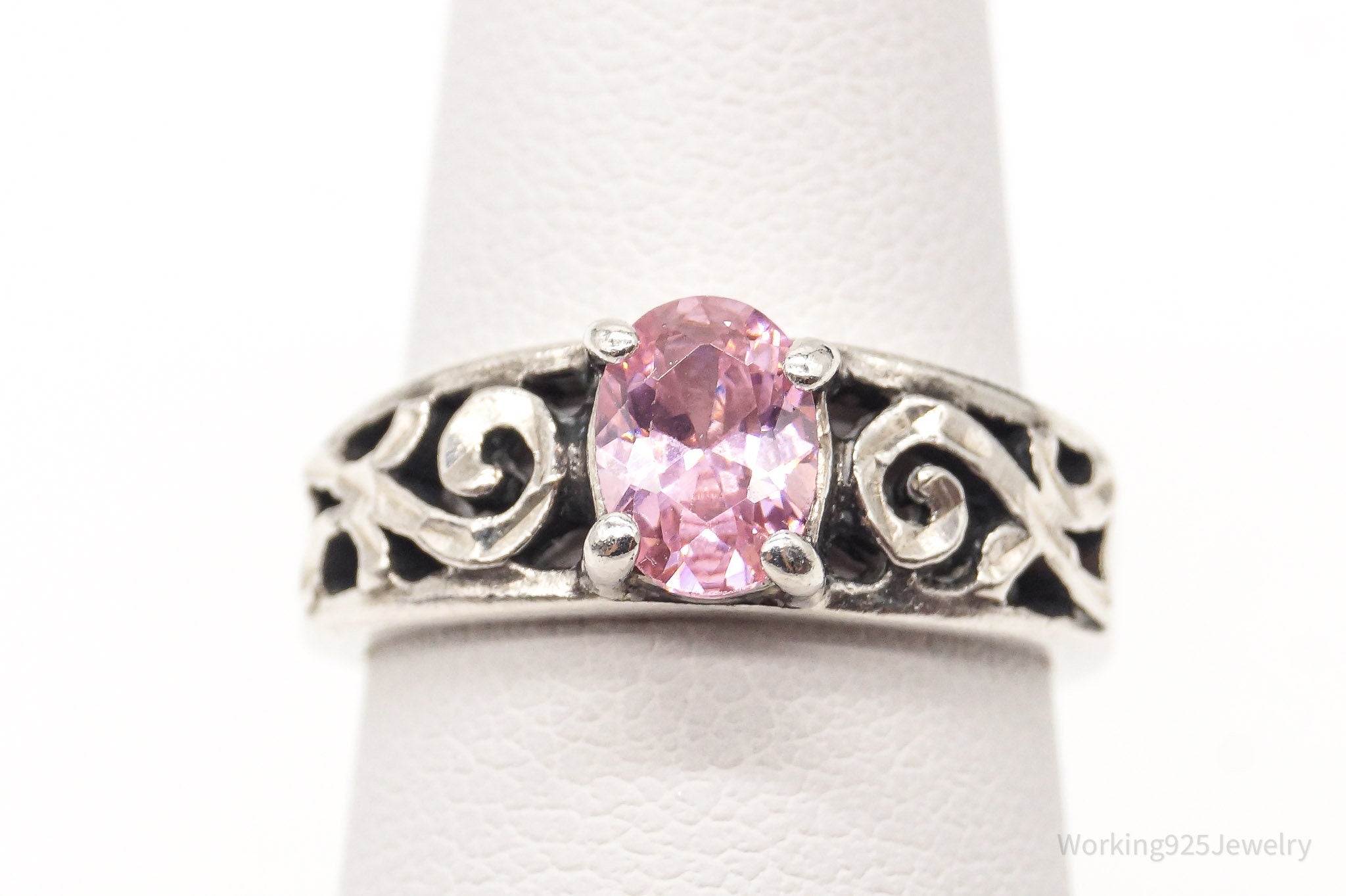 Vintage WMCO Pink Cubic Zirconia Sterling Silver Ring - Size 6