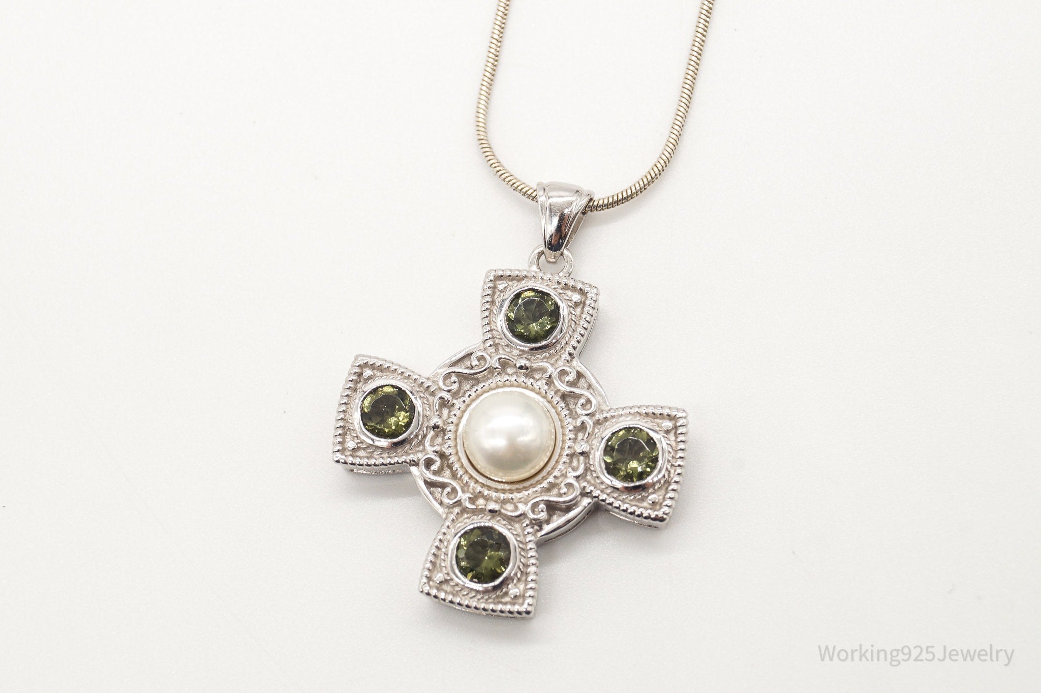 Vintage Peridot Peridot Cross Sterling Silver Necklace