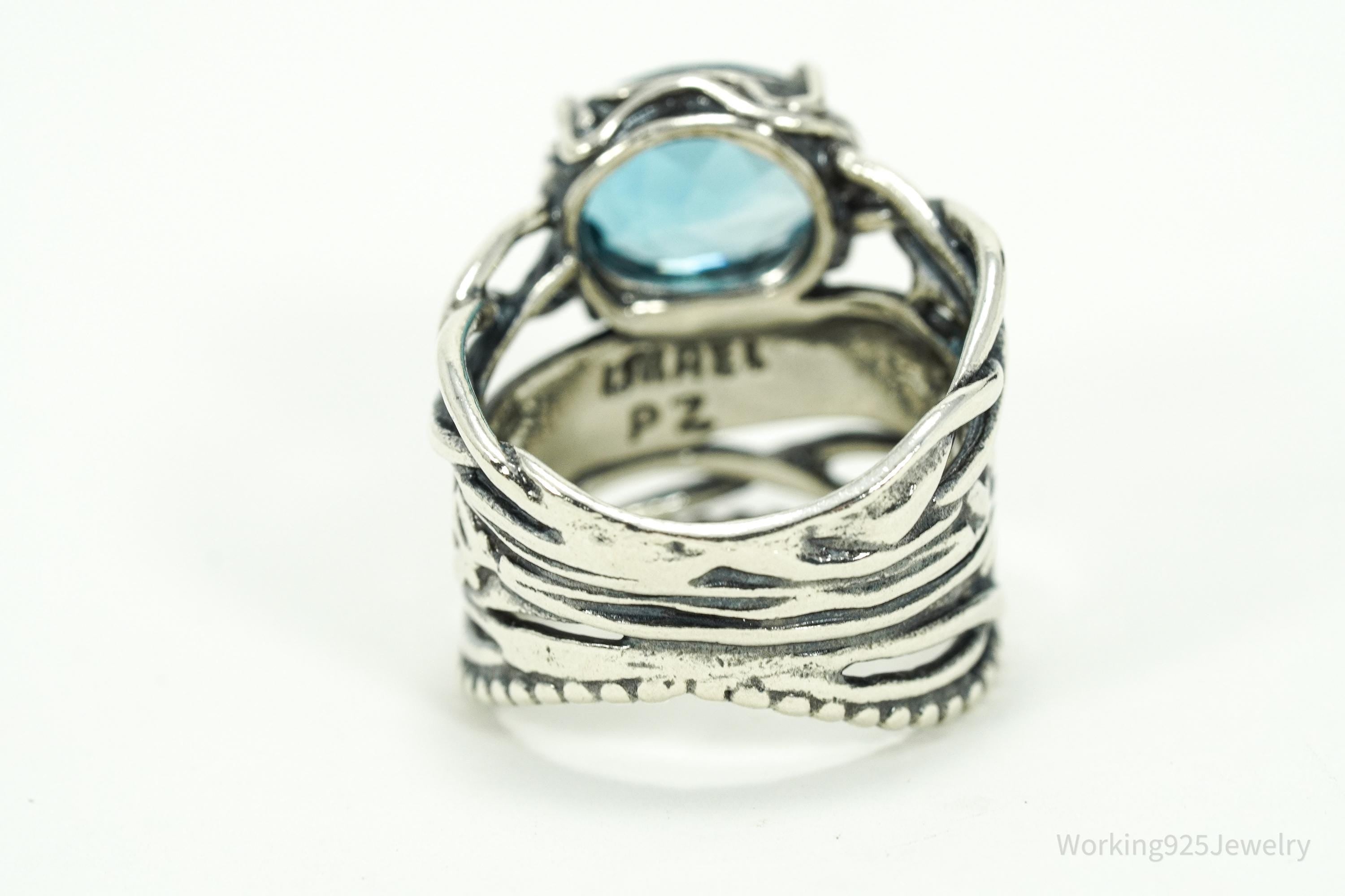Vintage Israel Designer Paz PZ Blue Topaz Sterling Silver Ring - Size 6.25