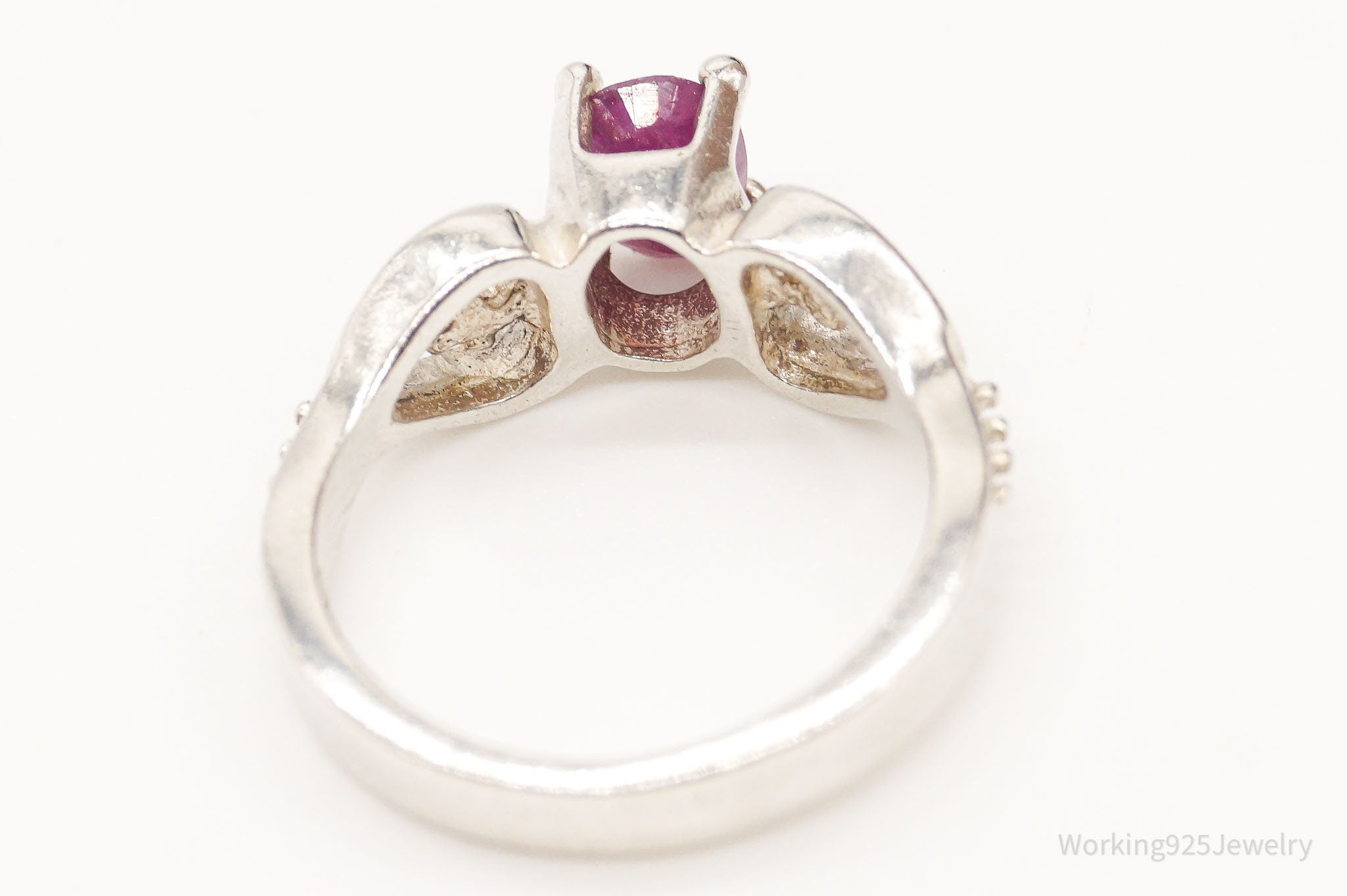 Vintage Ruby Sterling Silver Hearts Design Ring - Size 5