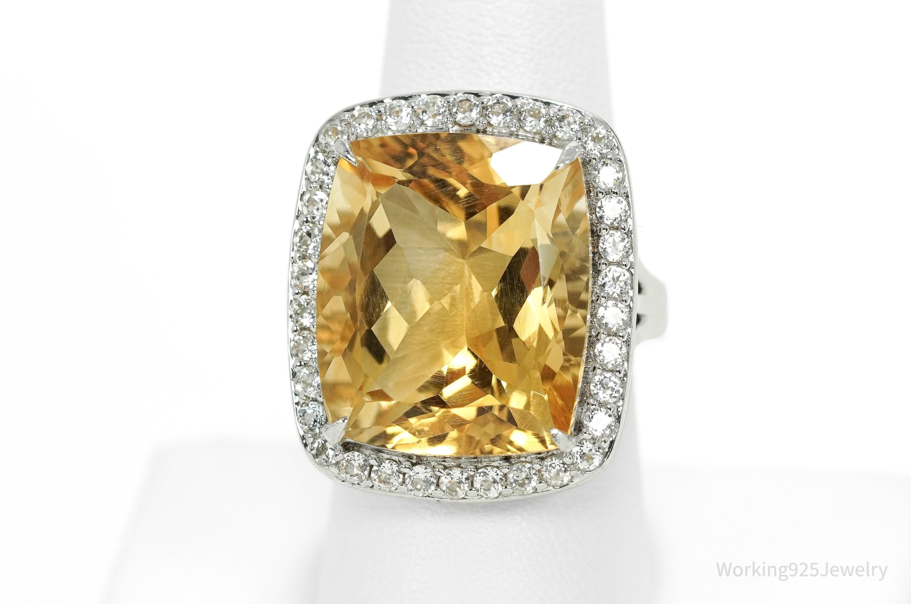 KHR Large Citrine & Cubic Zirconia Sterling Silver Ring Size 7.5
