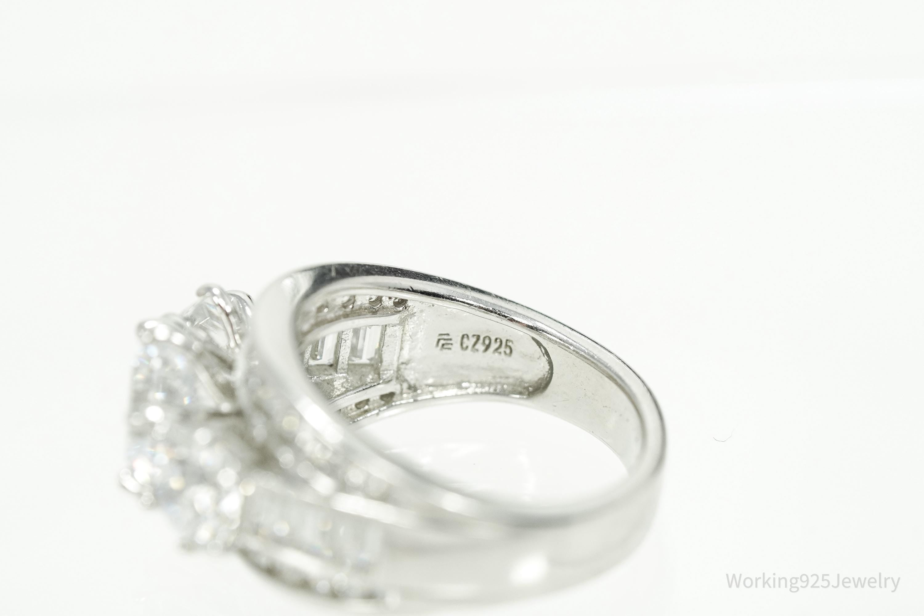 Vintage Cubic Zirconia Platinum Clad Sterling Silver Ring - Size 6.25