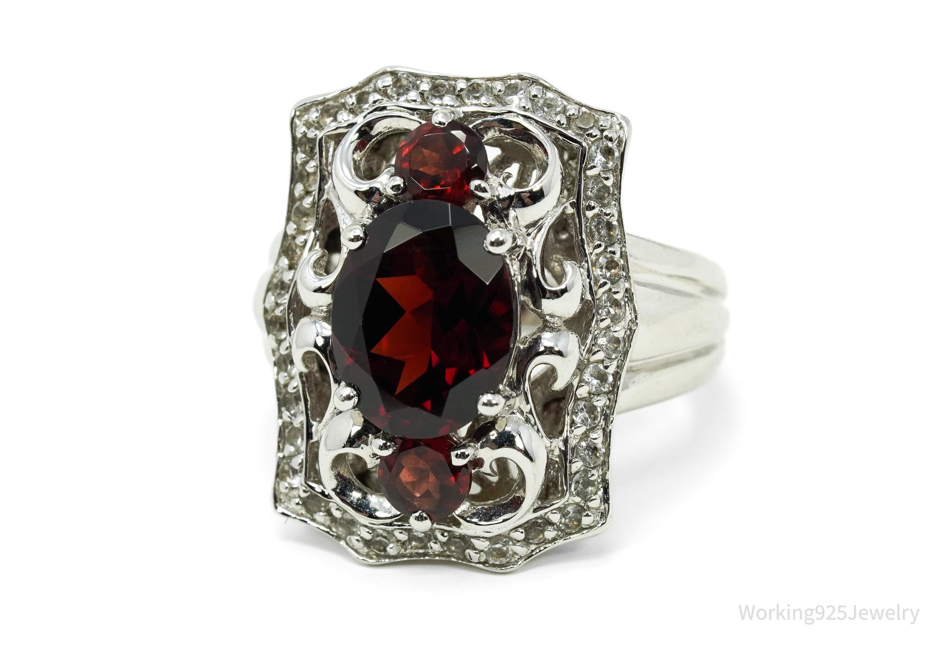 Victoria Wieck Garnet & White Topaz Sterling Silver Ring - Size 6