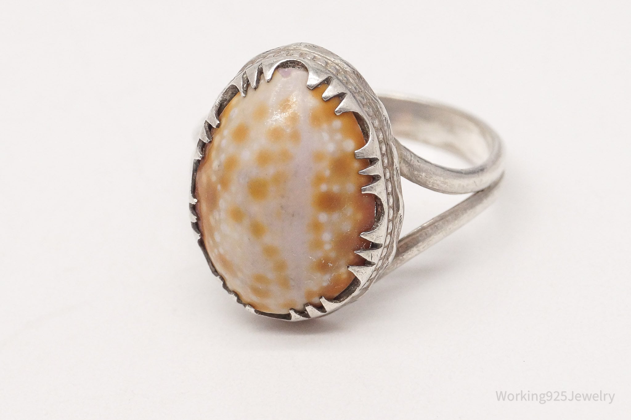 Antique Shell Silver Ring - Size 6.5