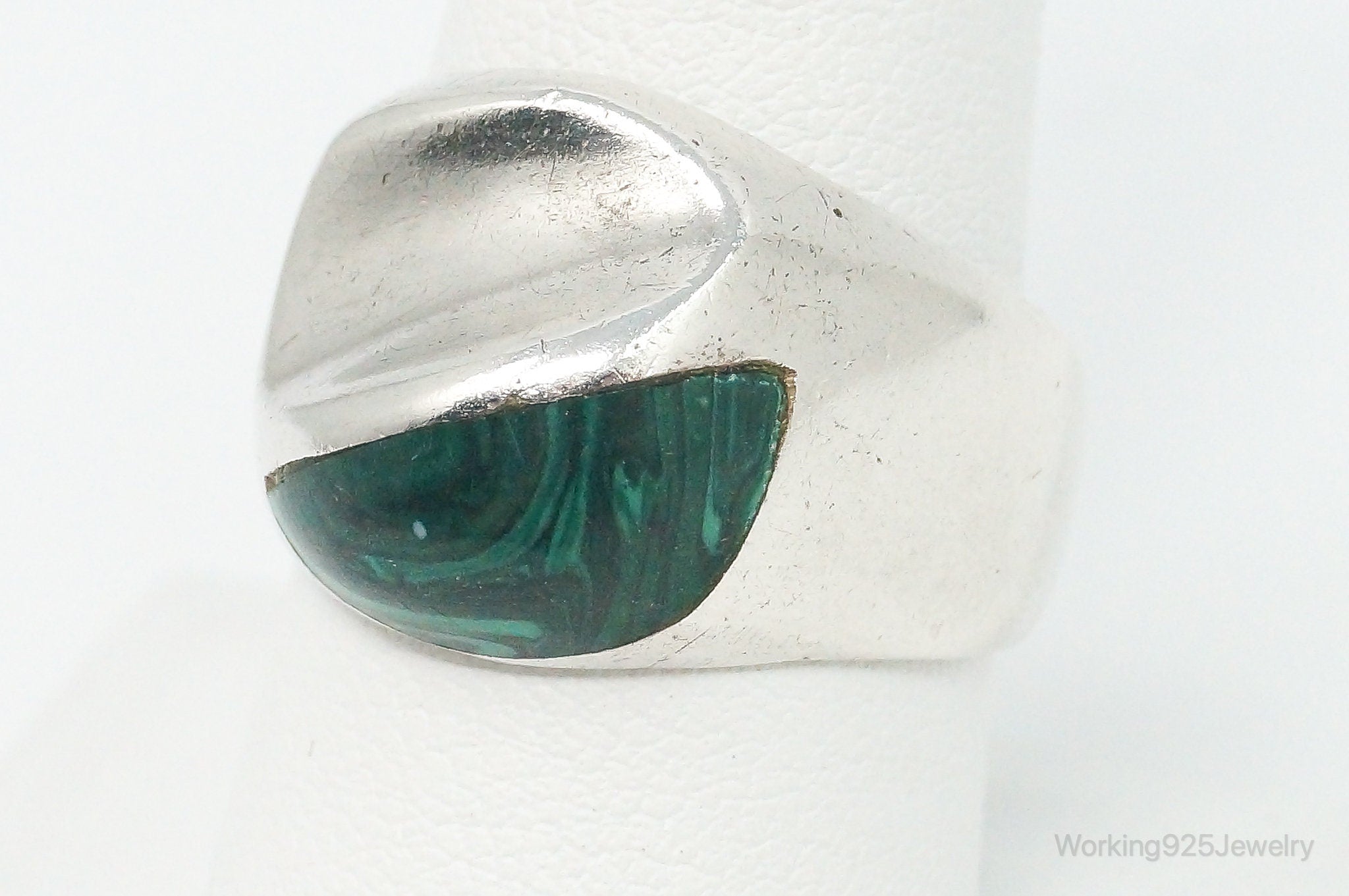 Vintage Mexico Malachite Modernist Sterling Silver Ring - Size 9