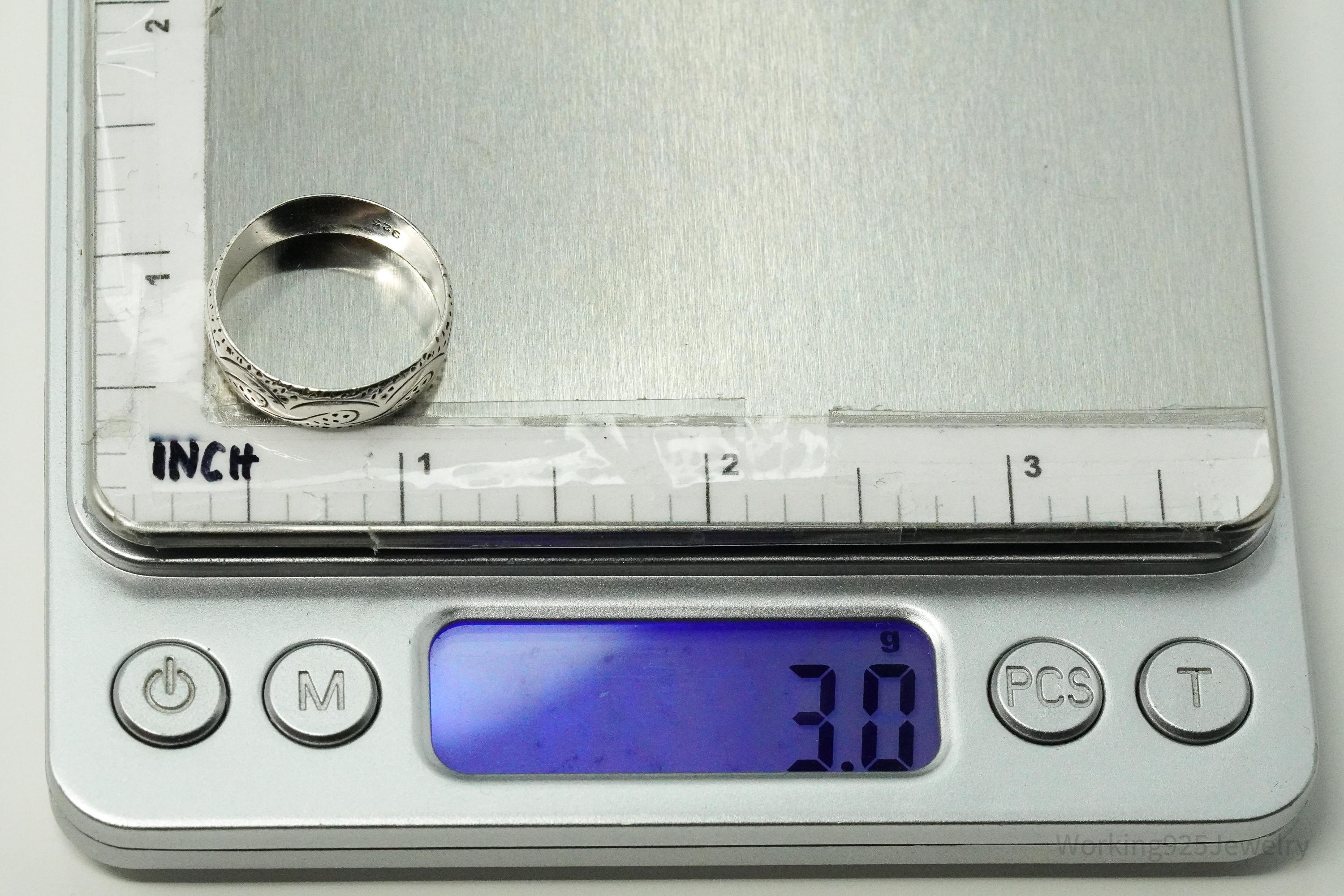 Vintage Waves Design Sterling Silver Band Ring - Size 8.25