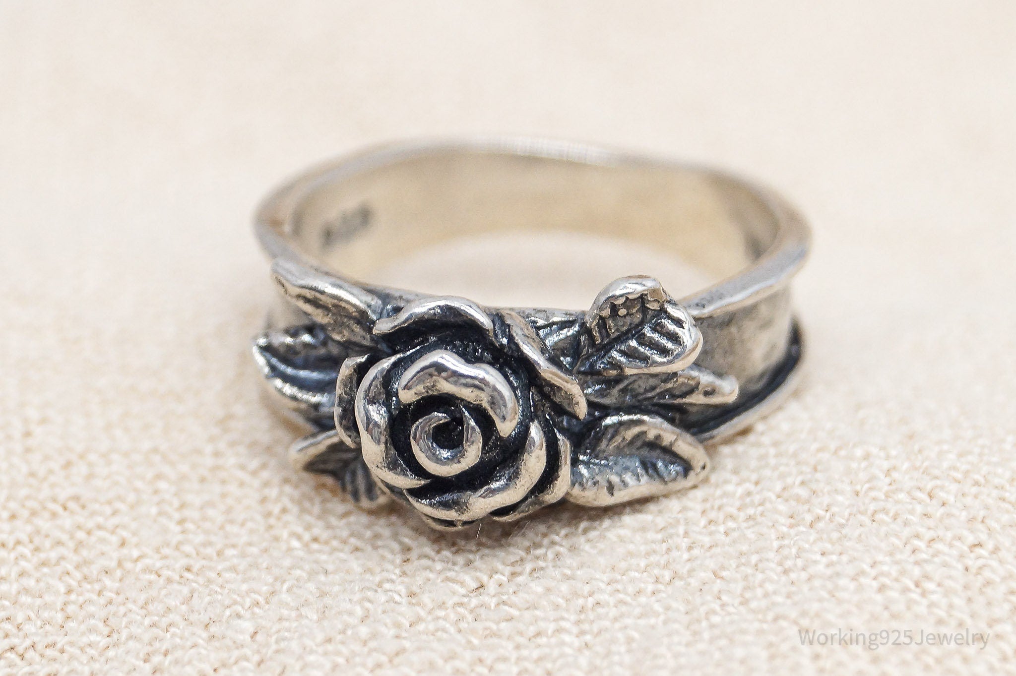 Vintage Israel Designer Paz PZ Rose Sterling Silver Band Ring - Size 5