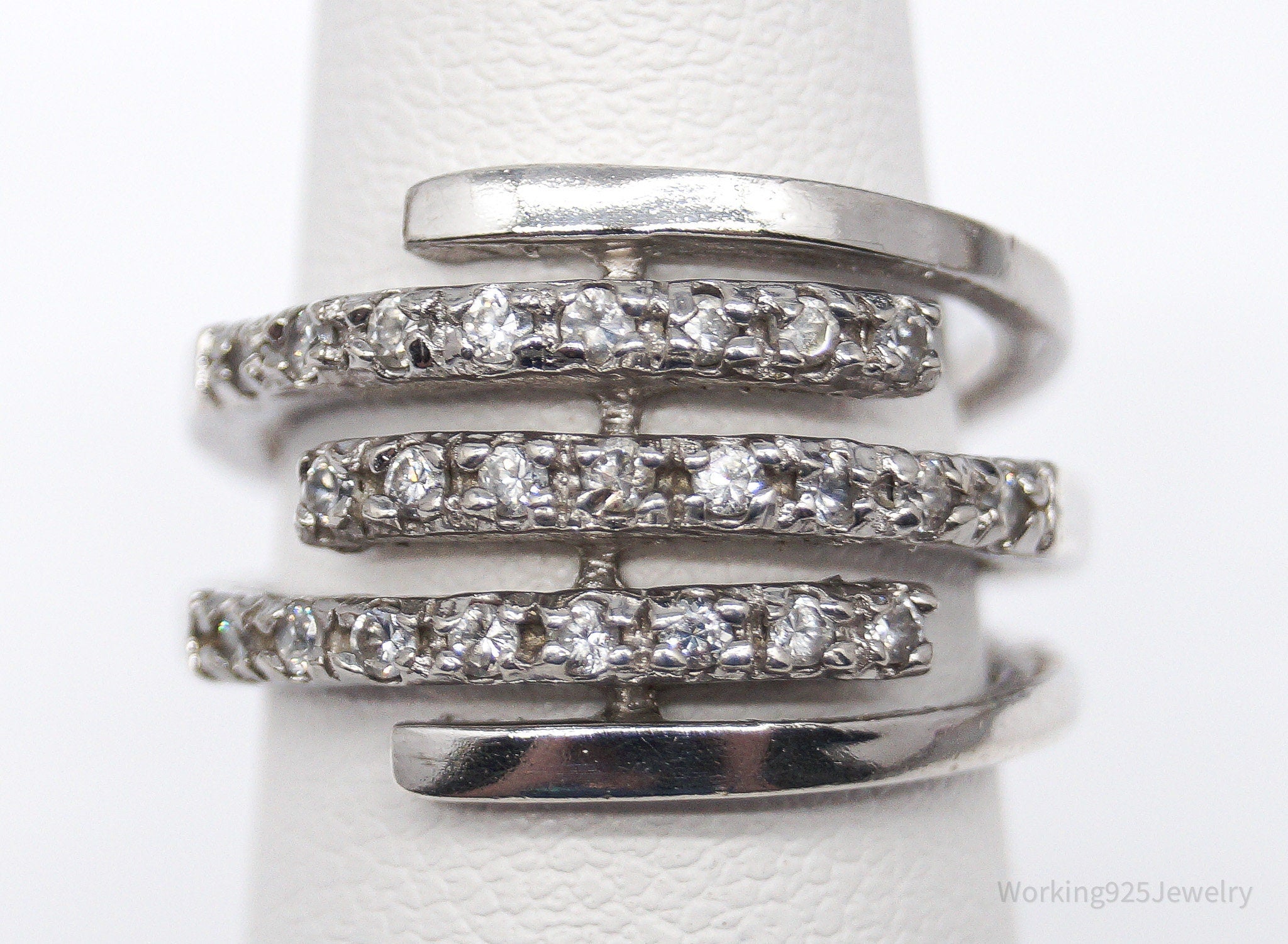 Vintage Cubic Zirconia Sterling Silver Ring - Size 5.75