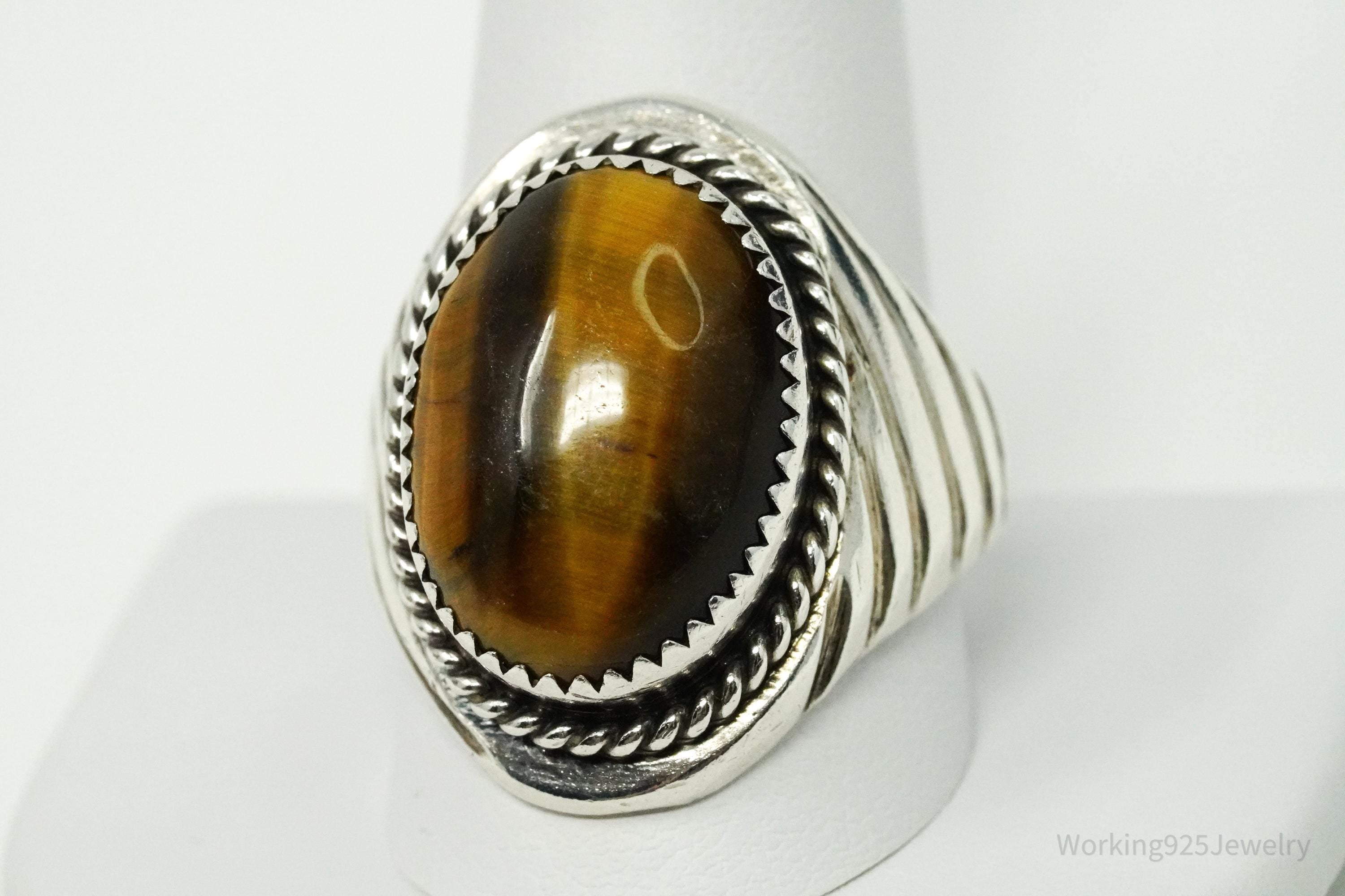 Vintage Native American Tiger's Eye Unsigned Silver Ring Size 12.25