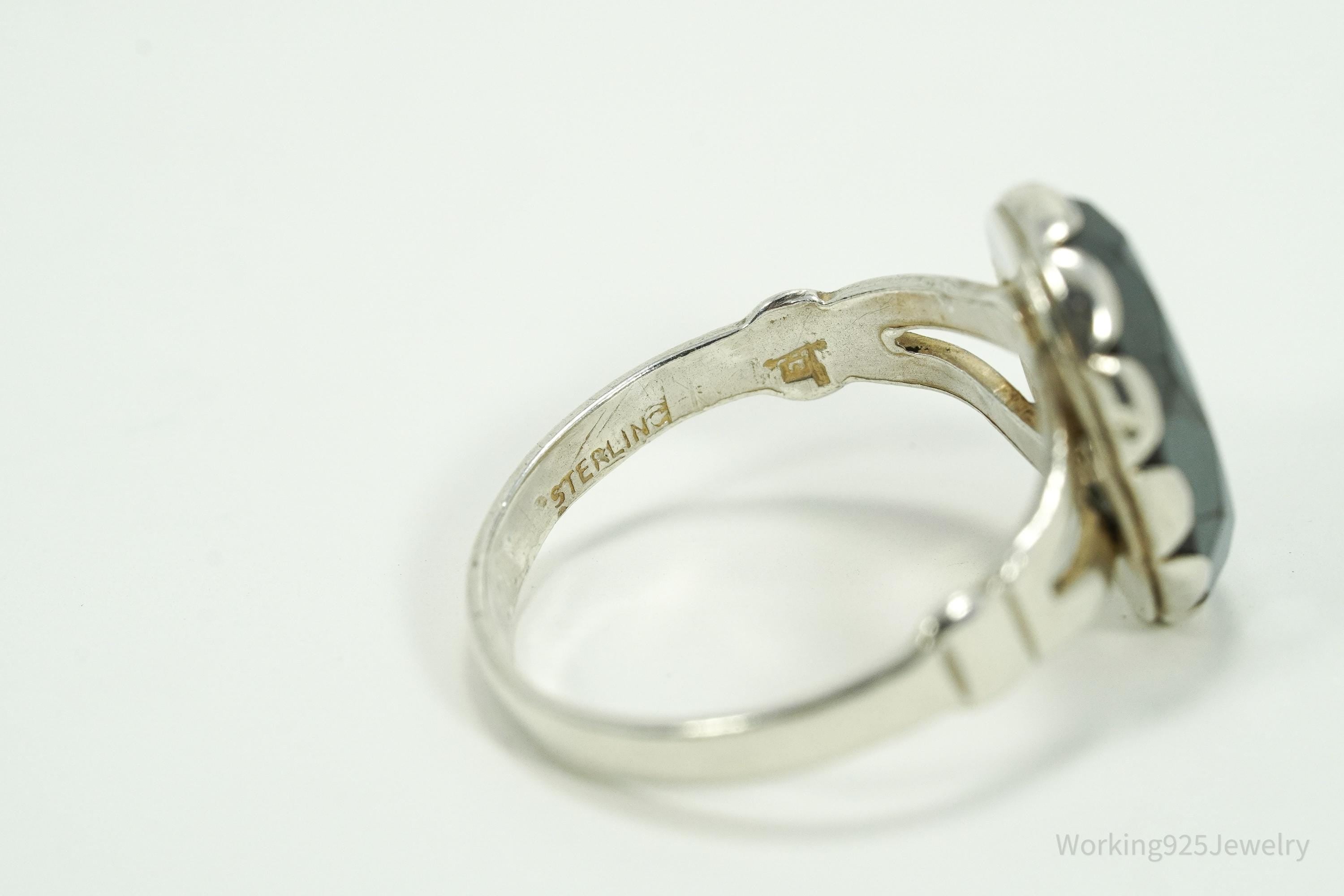 Vintage Native Bell Trading Post Hematite Sterling Silver Ring - Size 7