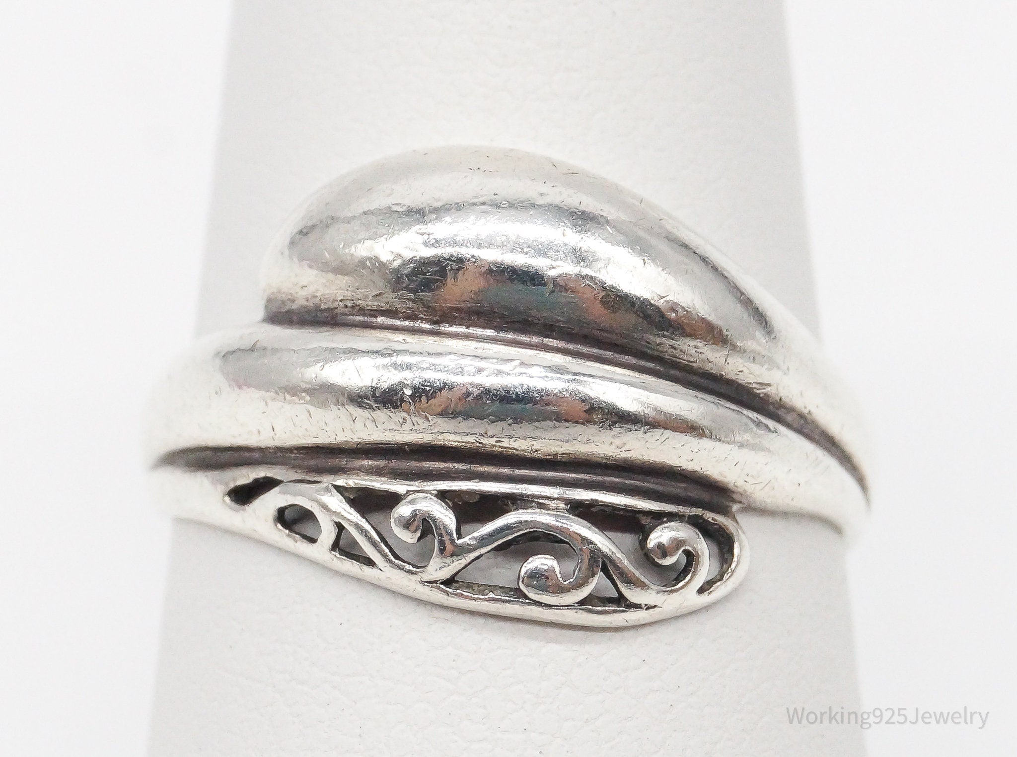 Vintage Designer Jez Art Deco Style Sterling Silver Ring - Size 7.5