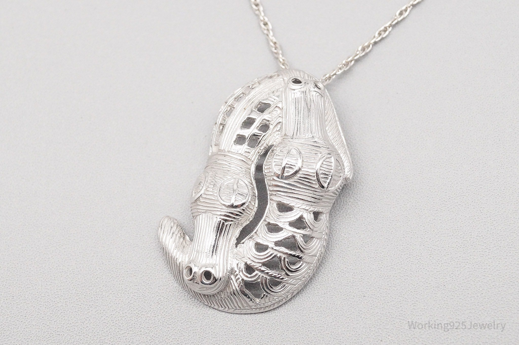 Vintage Crocodiles Alligators Sterling Silver Necklace - 18"