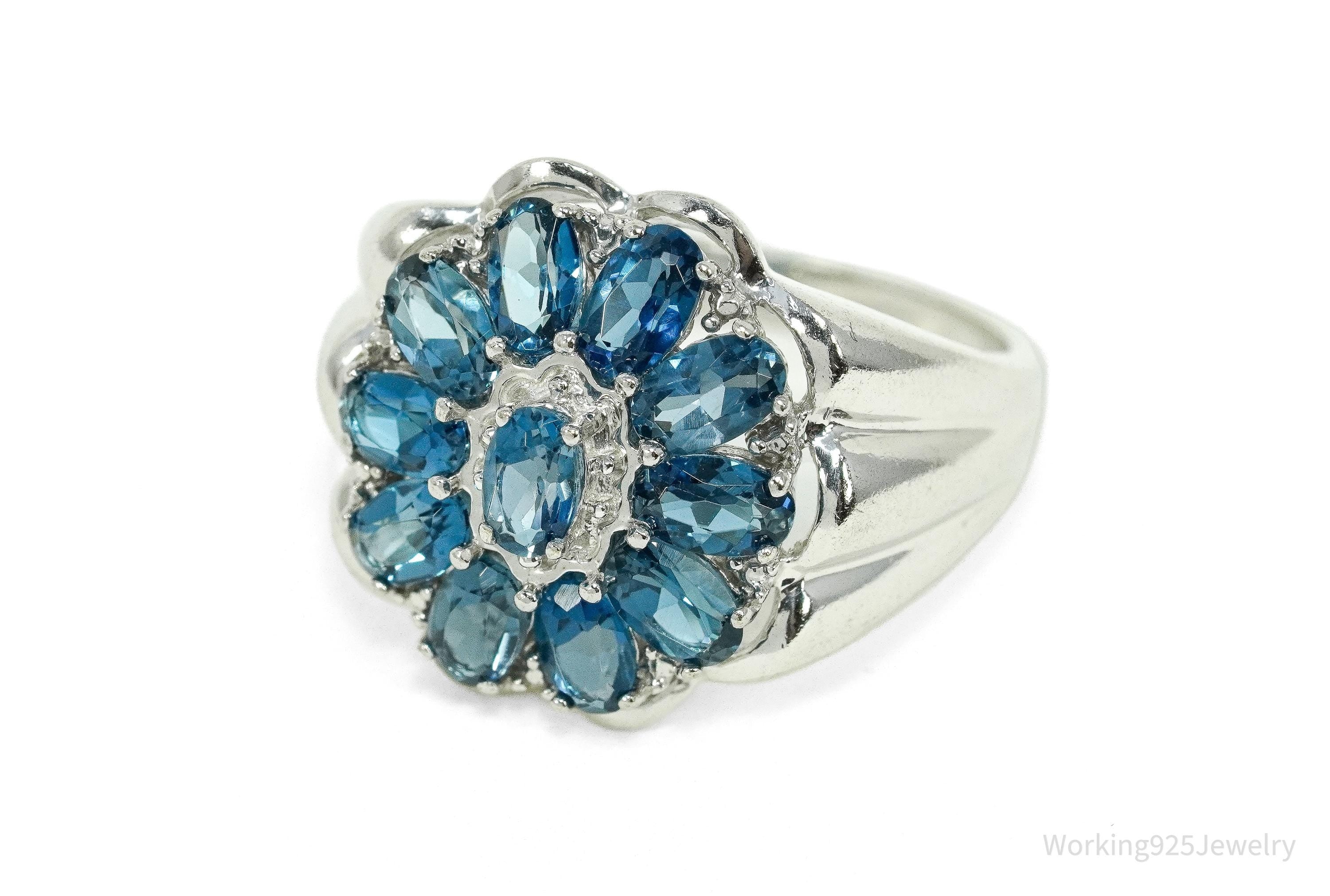 Vintage Heng Ngai London Blue Topaz Sterling Silver Ring - Size 8