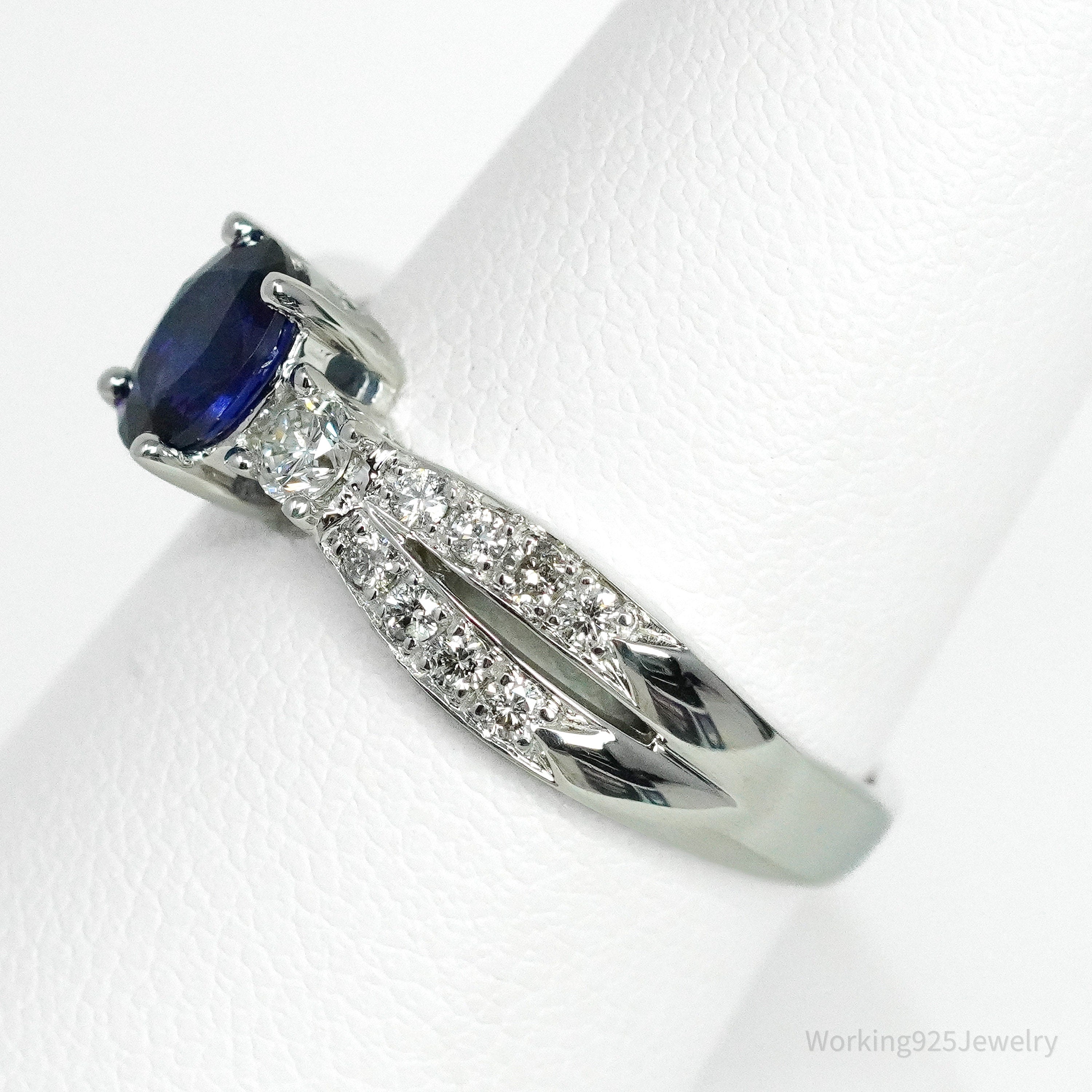 14K White Gold, Sapphire & Diamond Cocktail Ring - Size 8