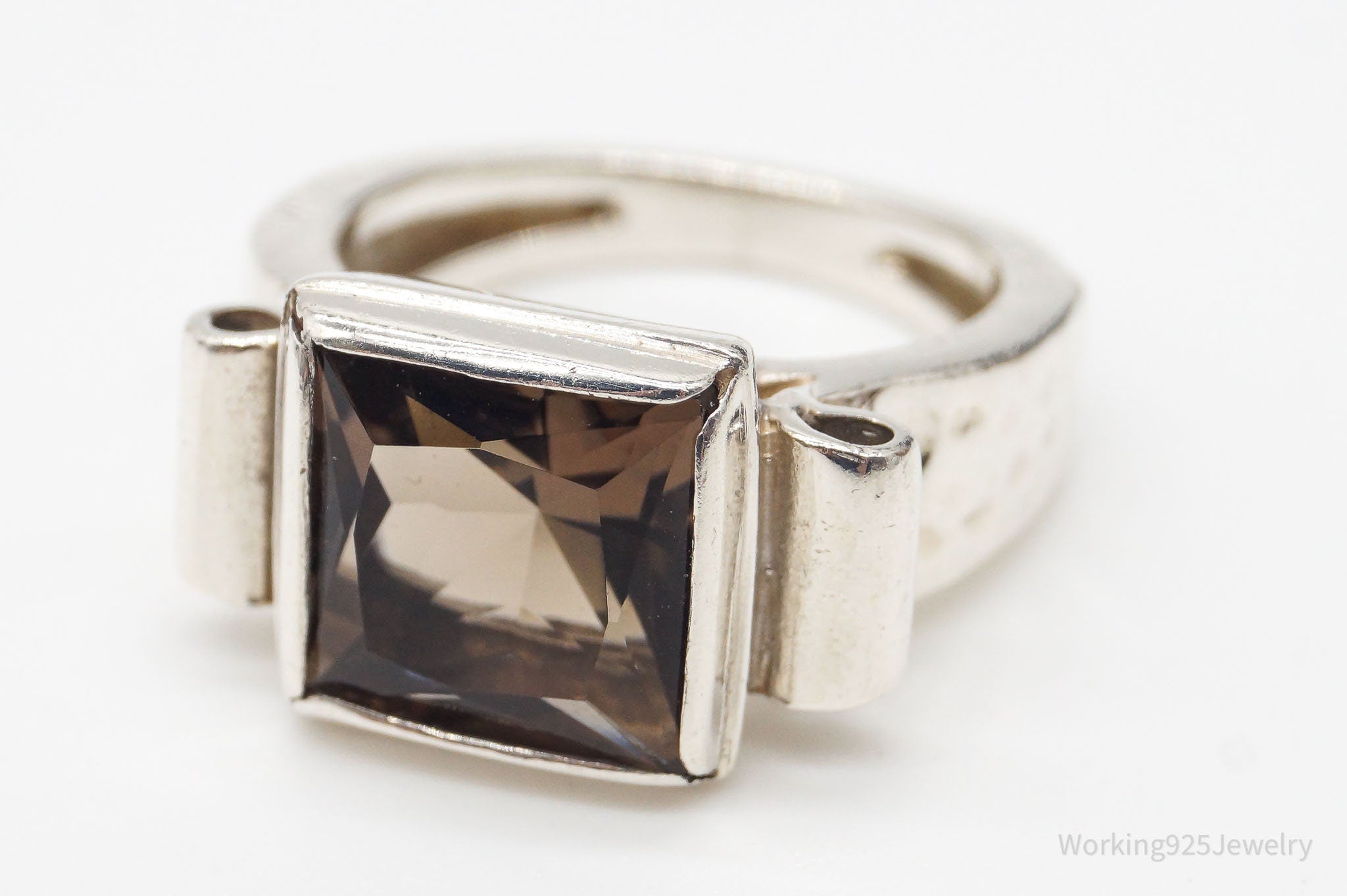 Vintage Large Smoky Topaz Sterling Silver Ring - Size 5.75