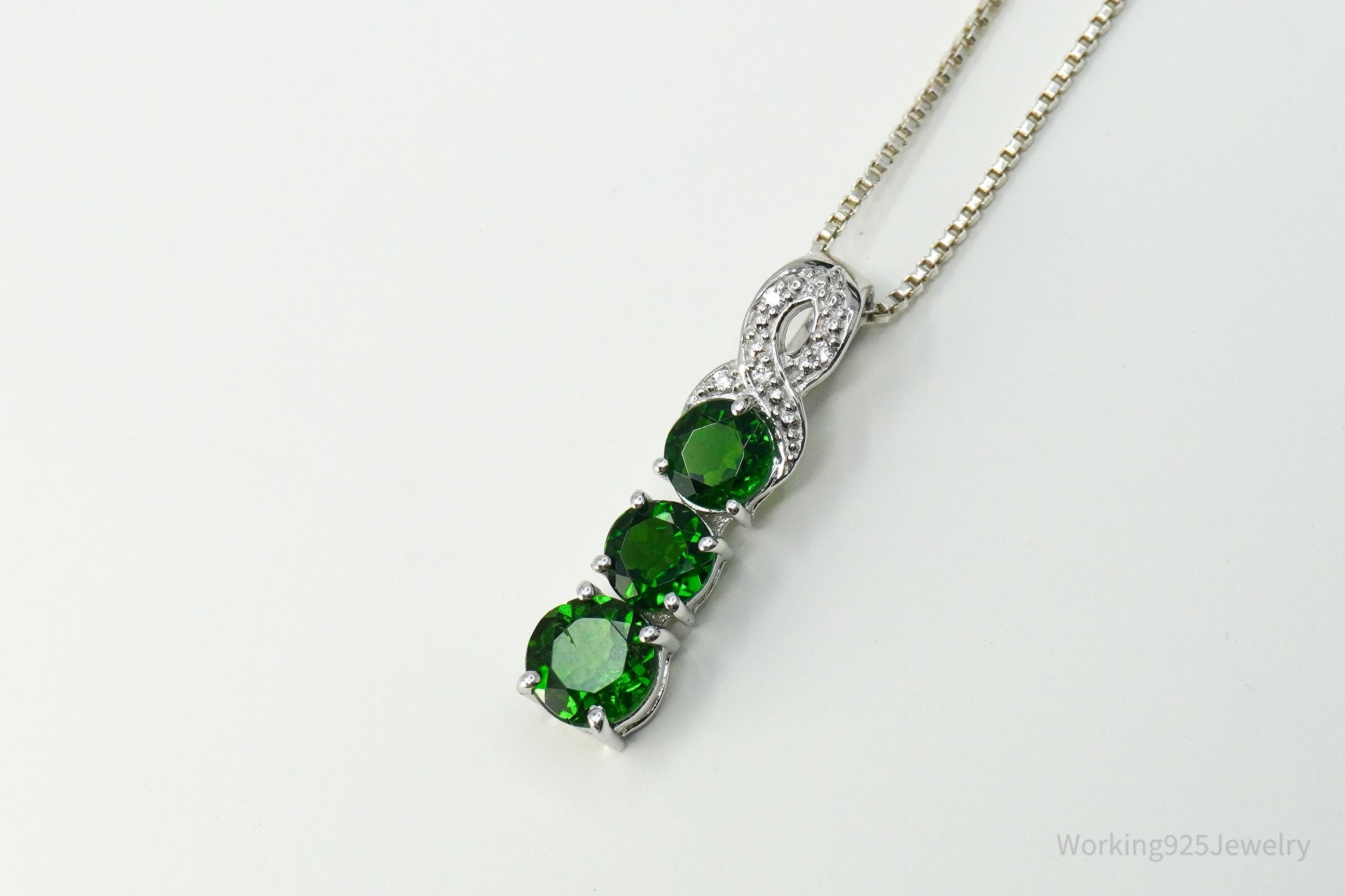 TGGC Green Chrome Diopside & White Topaz Sterling Silver Necklace 18"