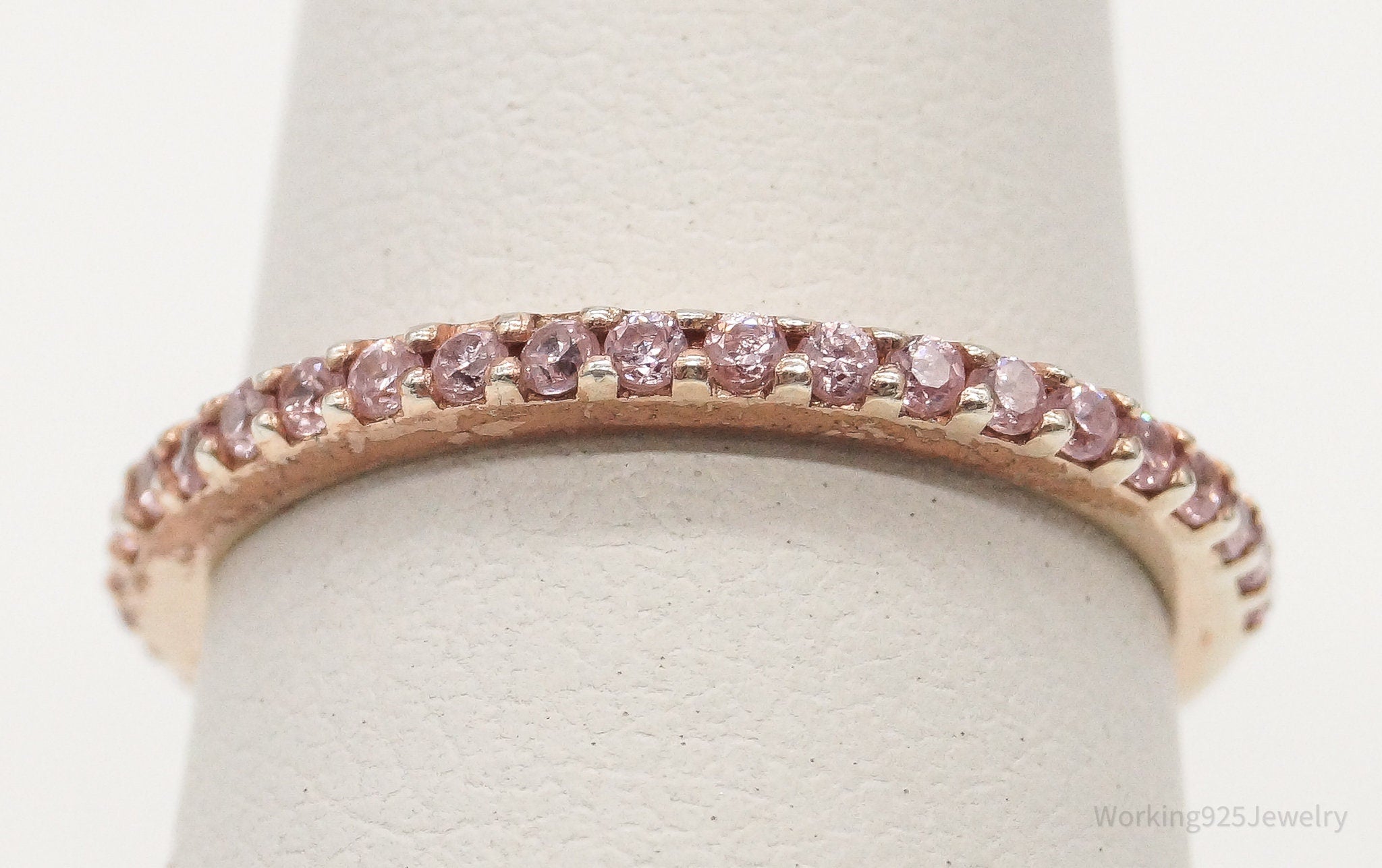 Vintage Pink Cubic Zirconia Rose Gold Vermeil Sterling Silver Ring - SZ 4.75