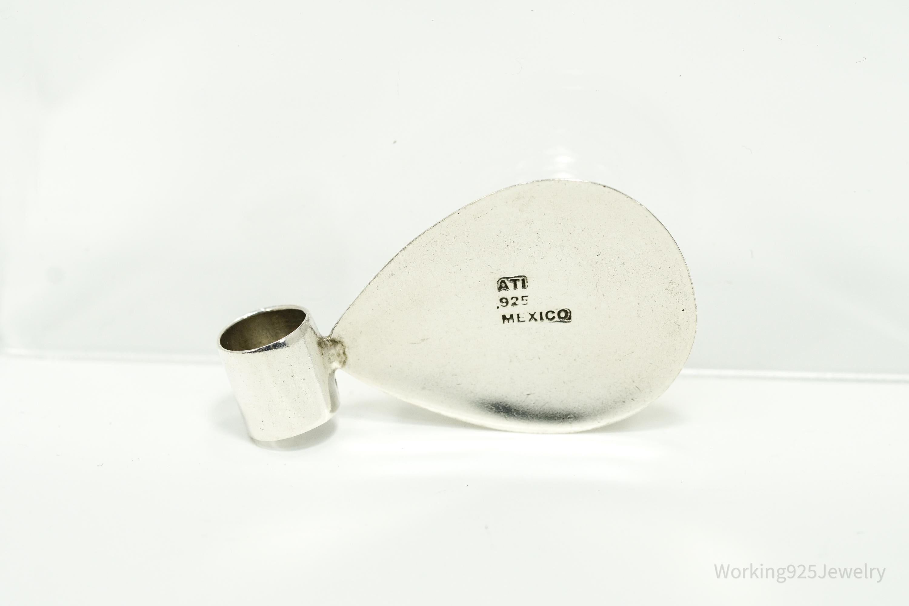 Vintage Large Mexico Modernist Black Onyx Sterling Silver Pendant