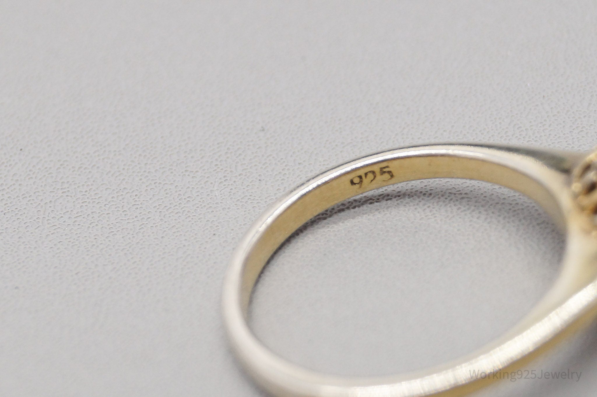 Vintage Bohemian Garnet Flower Gold Wash Sterling Silver Ring - Size 6.75