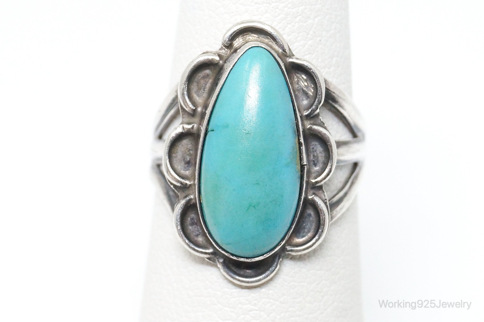 VTG Handmade Native American Turquoise Unsigned Sterling Silver Ring SZ 4.75