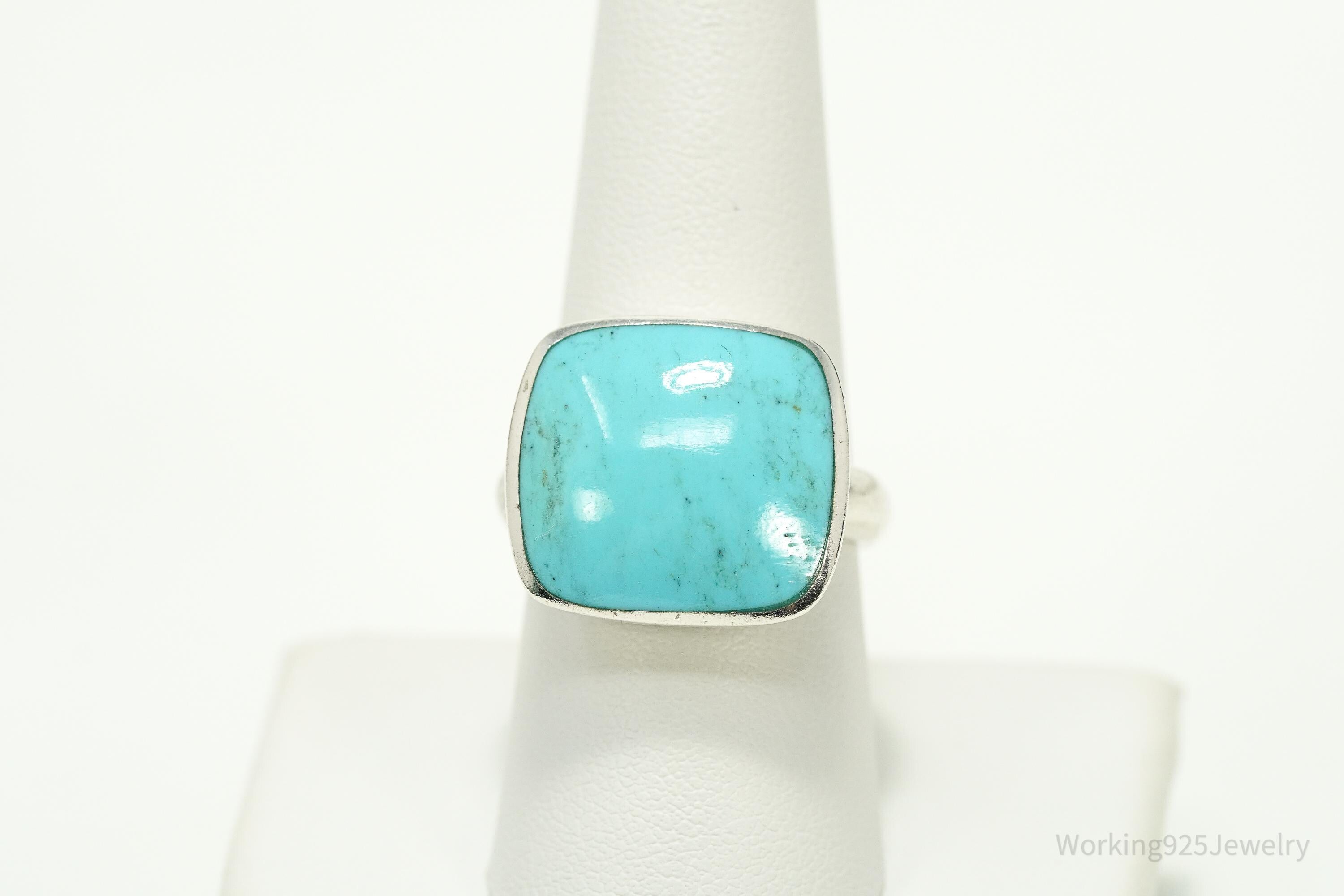 Vintage Designer SX Turquoise Sterling Silver Ring - Size 8
